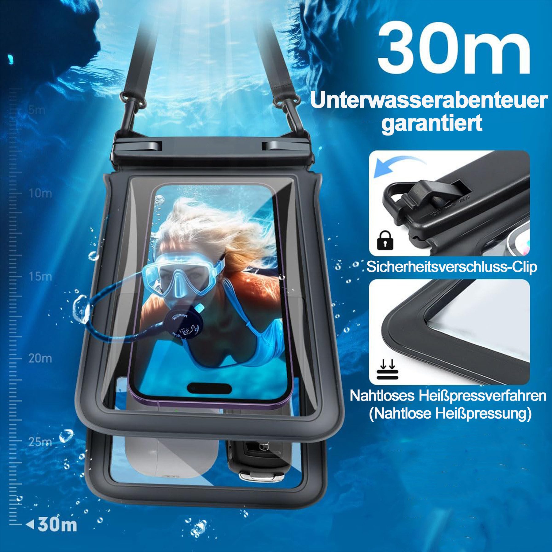 Mutig Handyhülle Wasserdichte Handytasche, 2 Stück IPX8 wasserdichte Handyhülle mit Umhängeband,doppelte Kapazität,geeignet für Smartphones bis 7 Zoll, kompatibel mit iPhone 17/16/15/14 Pro Max Plus, Samsung S25/S24/S23