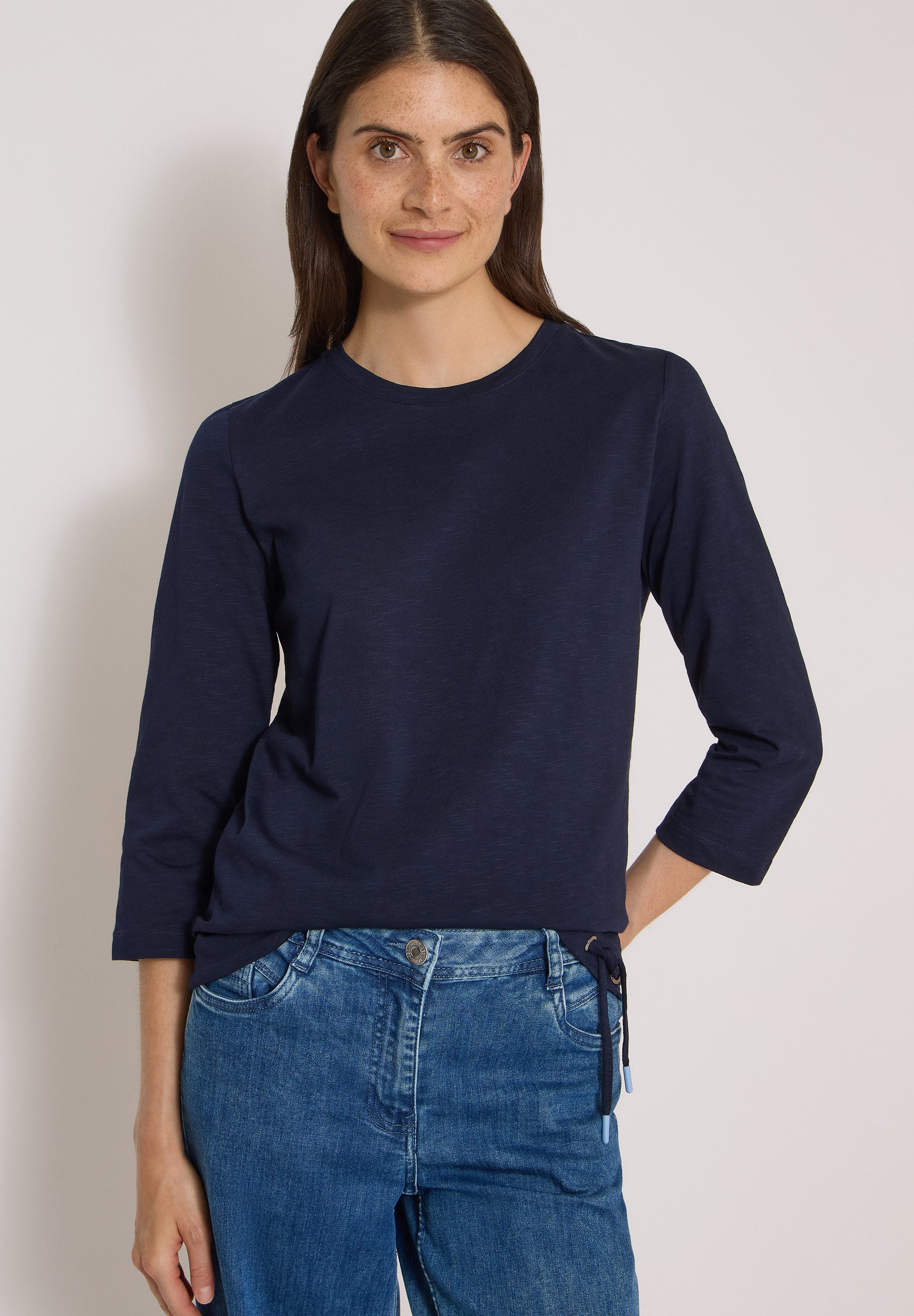 CECIL 3/4-Arm-Shirt Elastiksaum mit Knotendetail