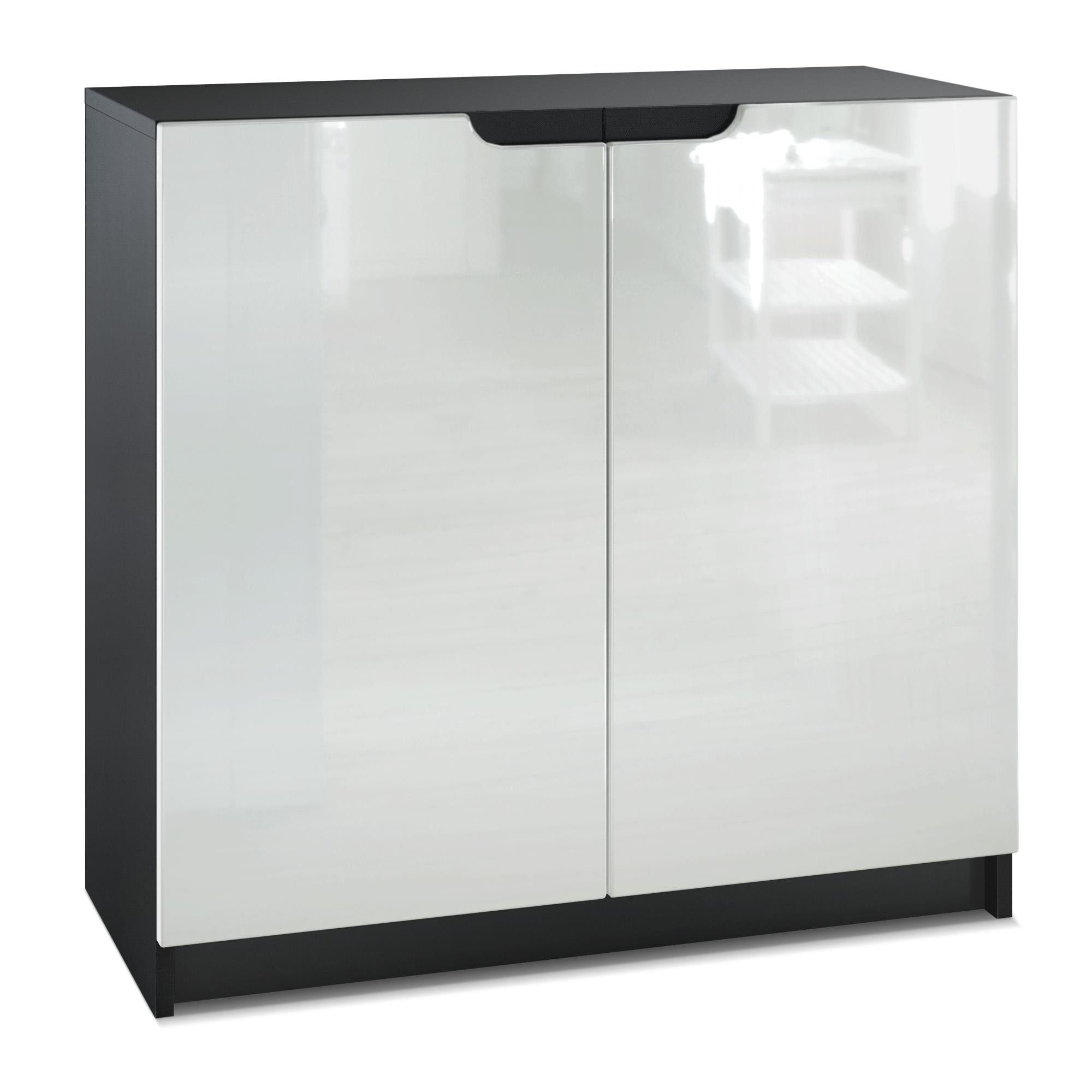 Vladon Kommode Logan (Kommode, mit 2 Türen), Schwarz matt/Weiß Hochglanz (82 x 78 x 37 cm)