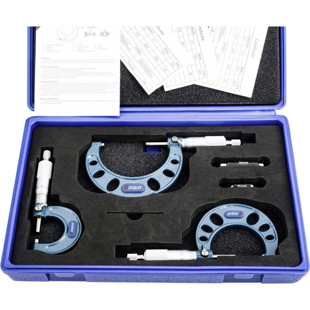 Messschieber Dasqua 4111-8206 Bügelmessschrauben-Set mit Kontrollmaß 0 - 75 mm D