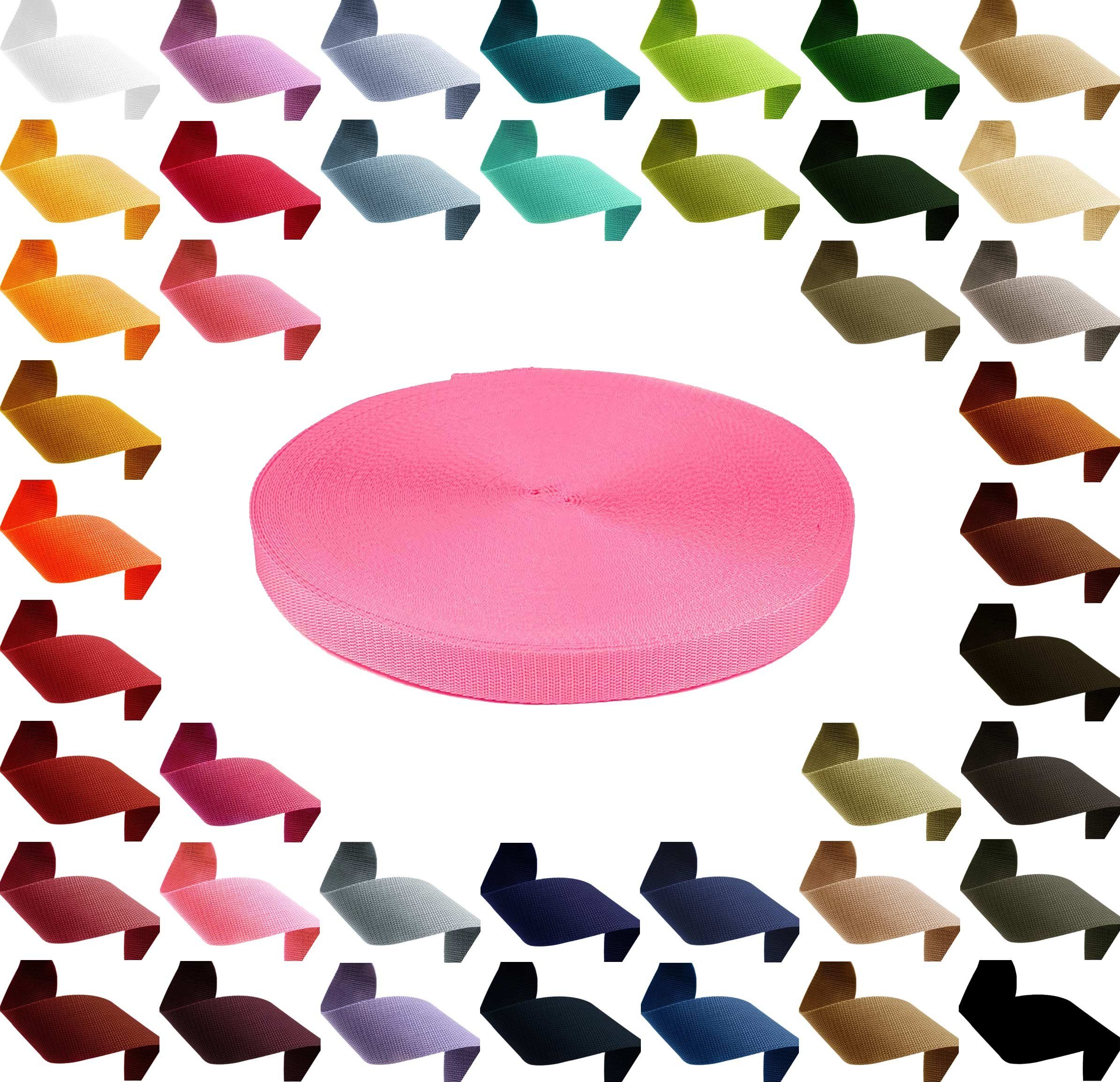 maDDma 12m PP Gurtband, Polypropylen, 50mm breit, 1,3mm stark, Farbwahl Rollladengurt, 335 rosa