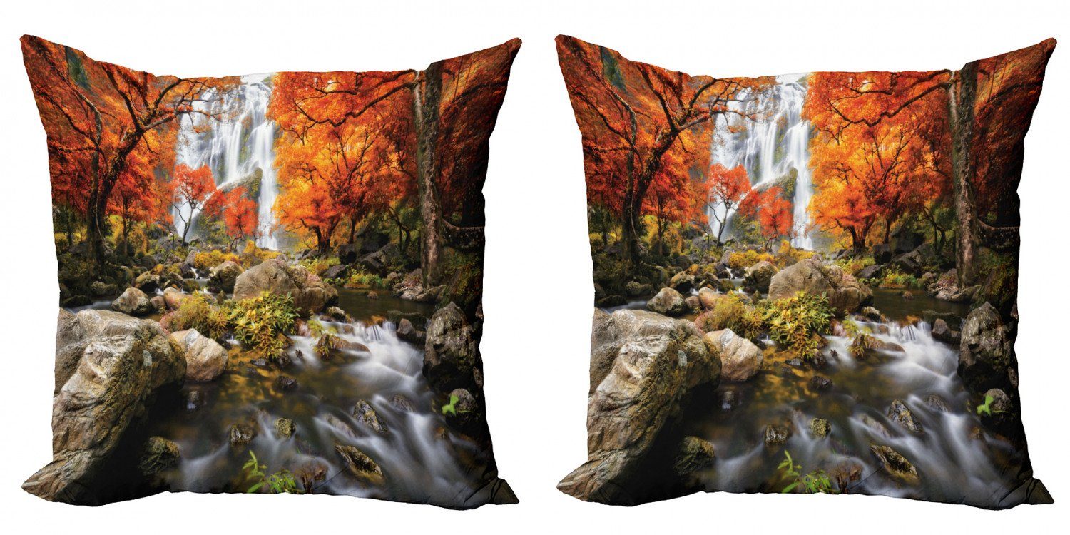 Kissenbezüge Modern Fluss Bach (2 Abakuhaus Digitaldruck, auf Herbst Doppelseitiger Stück), Felsen Accent Urwald