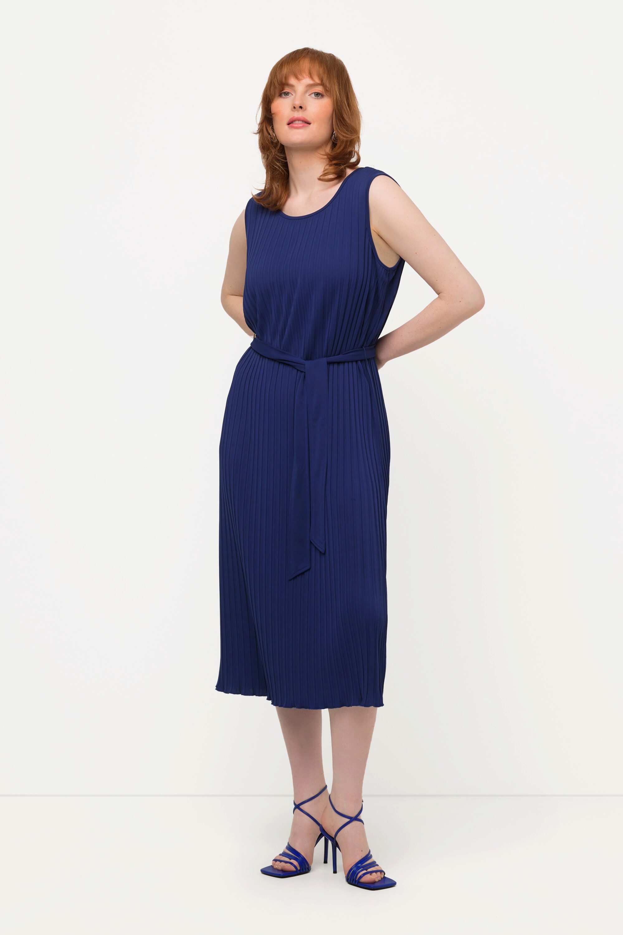 Ulla Popken Midikleid Plissee-Kleid A-Linie Rundhals günstig online kaufen