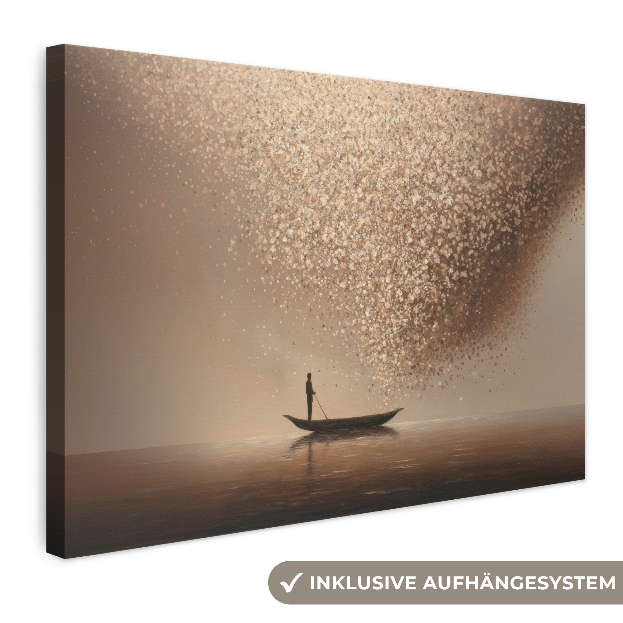 OneMillionCanvasses® Leinwandbild Boot - Blätter - Gold - Wasser, Fotodruck (1 St), Leinwand Bilder Klein, Wand Dekoration Aesthetic 30x20 cm
