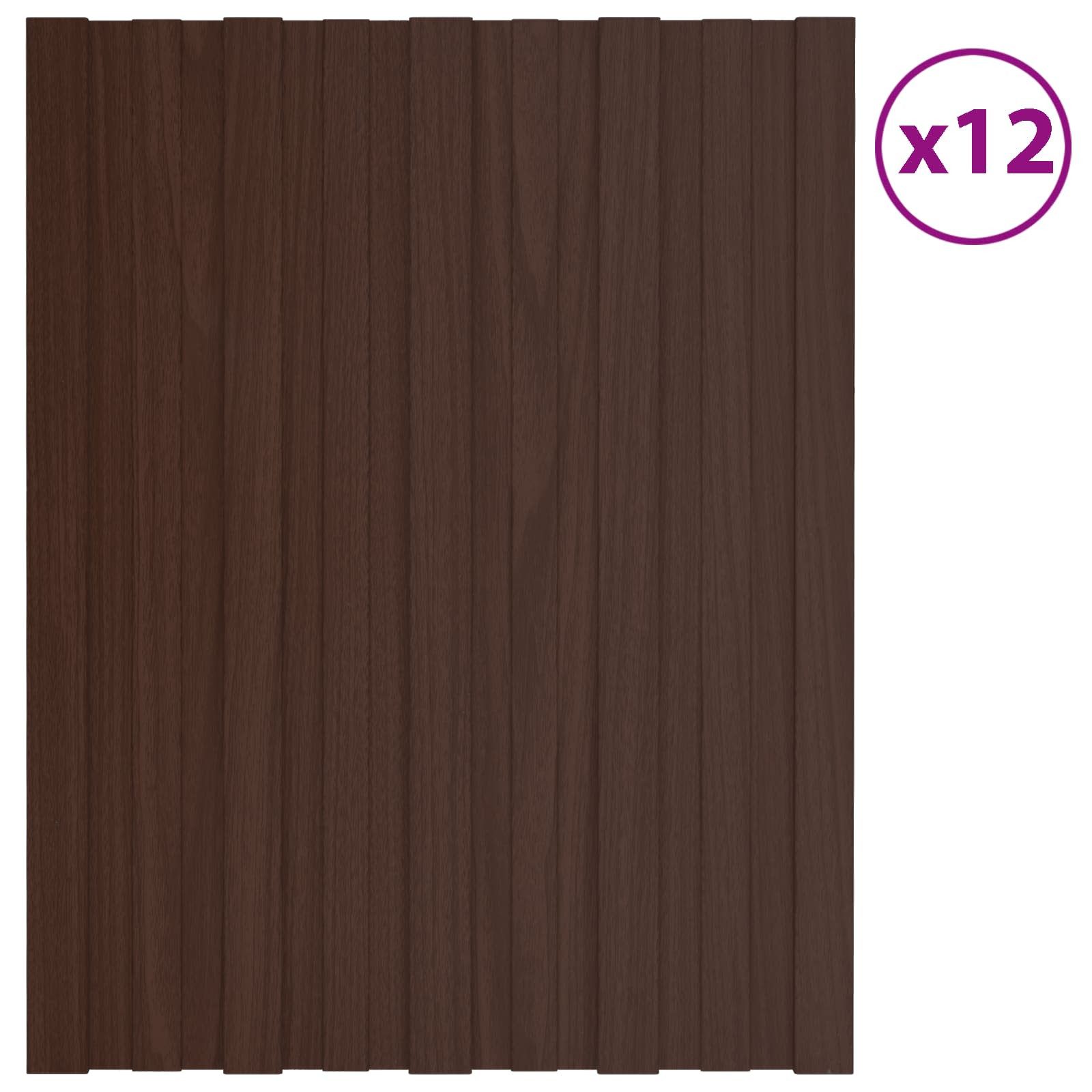 vidaXL Terrassendach Dachpaneel 12 stk. Braun 60 x 45 cm Verzinkter Stahl, (12-St)