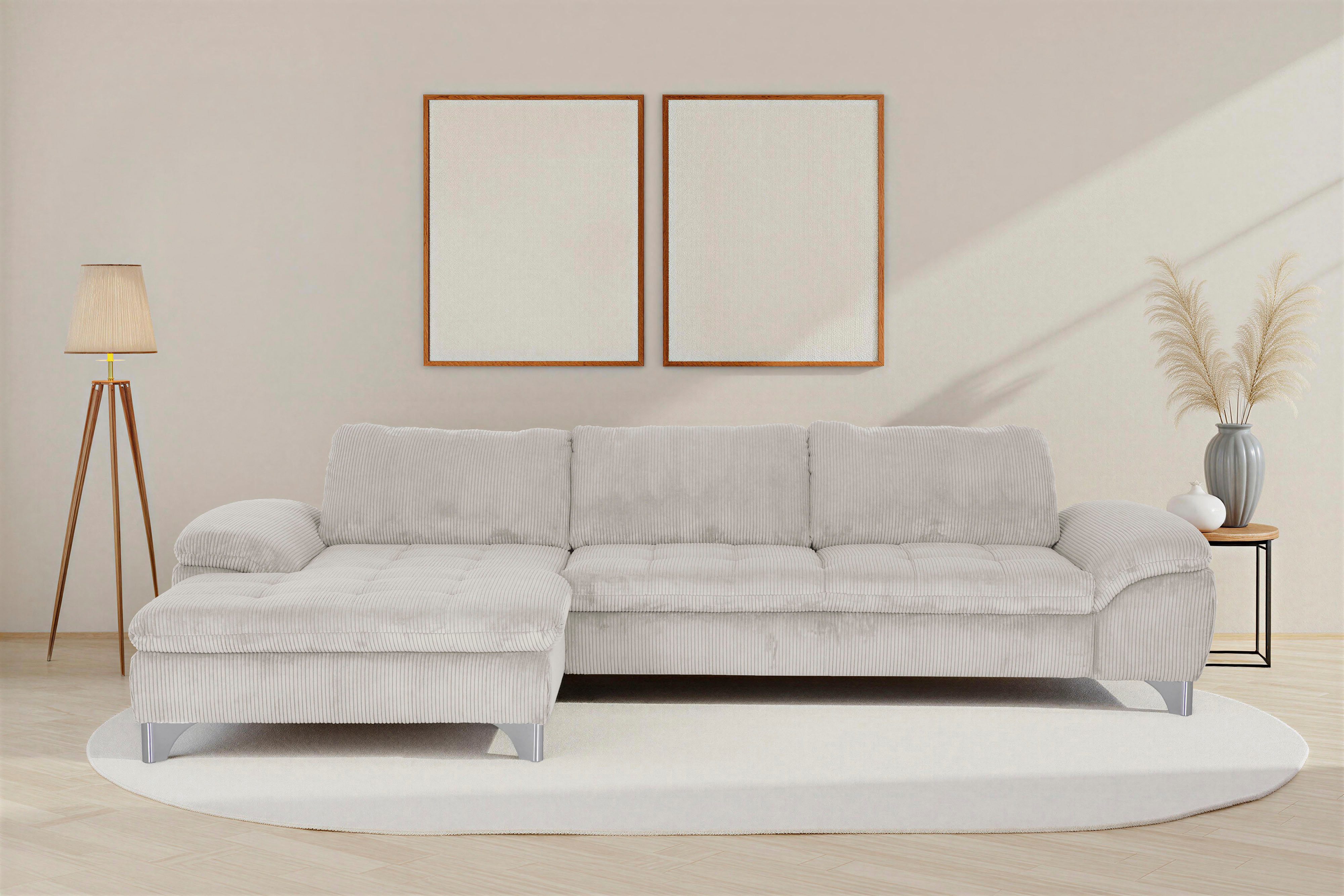 Die PlanBar Ecksofa Recamiere MP-IN14007 L-Form, Breite 318 cm, wahlweise mit Schlaffunktion und verstellbaren Kopfstützen