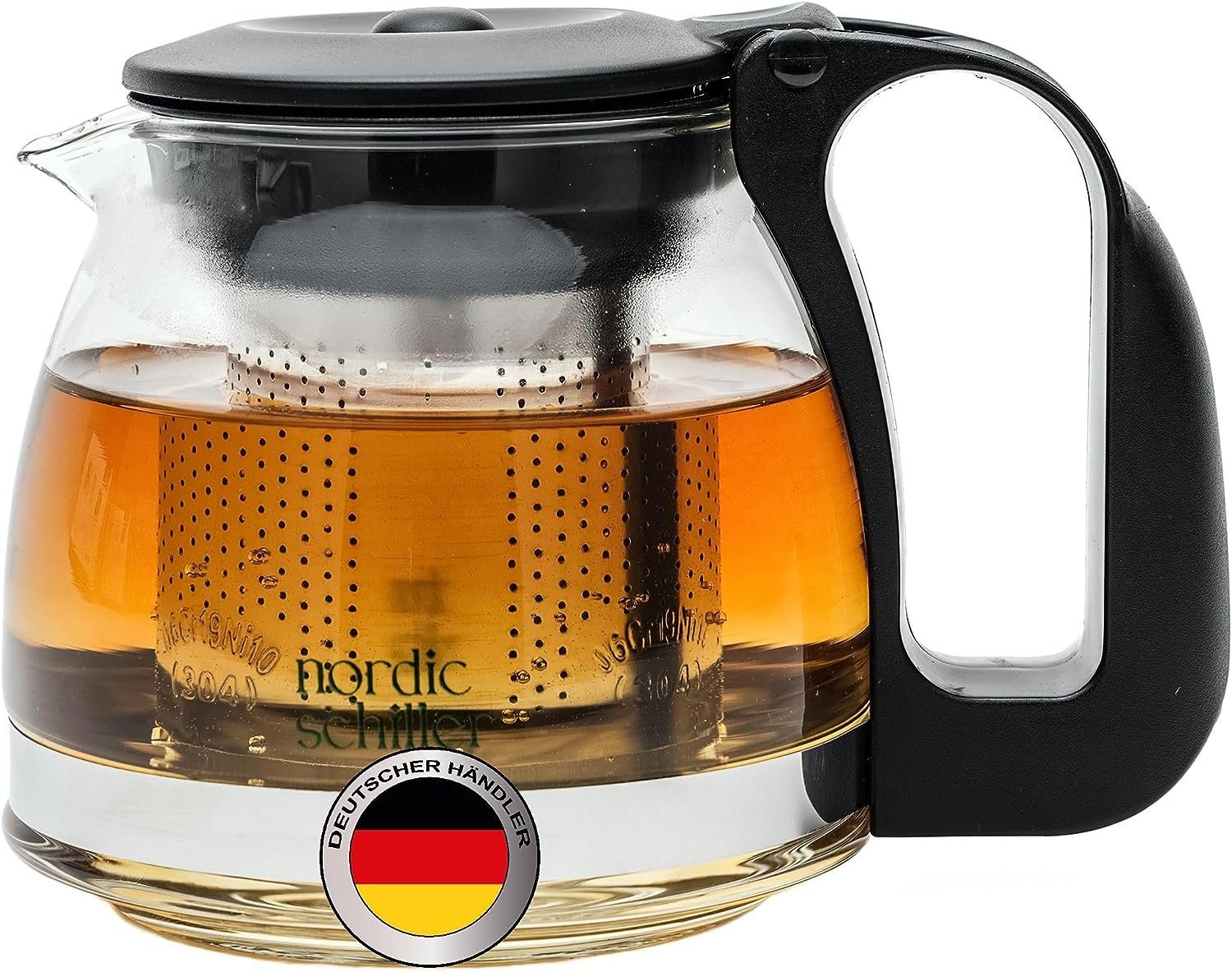 Nordic Schiller Teekanne Premium Teekanne Glas, Hitzebeständig Glaskanne mit Siebeinsatz, 0.7 l, Hitzebeständig Glaskanne mit Deckel, geeignet für Spülmaschine