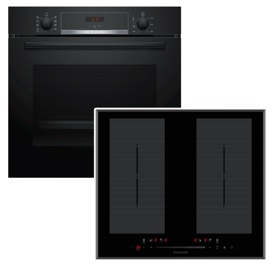 BOSCH Backofen-Set EcoClean Teleskop + Wolkenstein Induktionskochfeld Booster autark 60cm