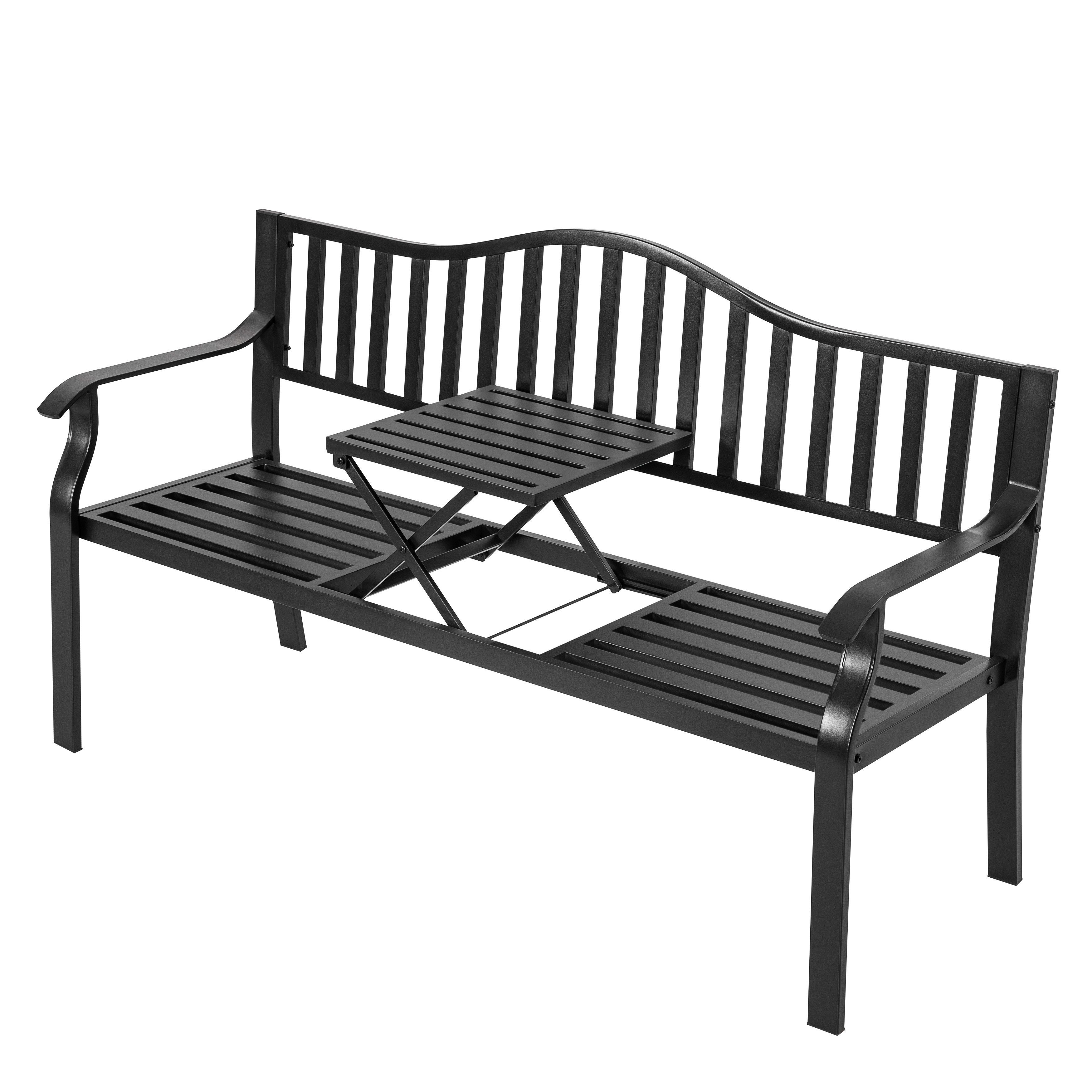 Avestar Gartenbank E-beschichteter Metallrahmen mit integriertem Tisch (1-St), Wetterfest & Robust, 3-Sitzer für Terrasse & Garten