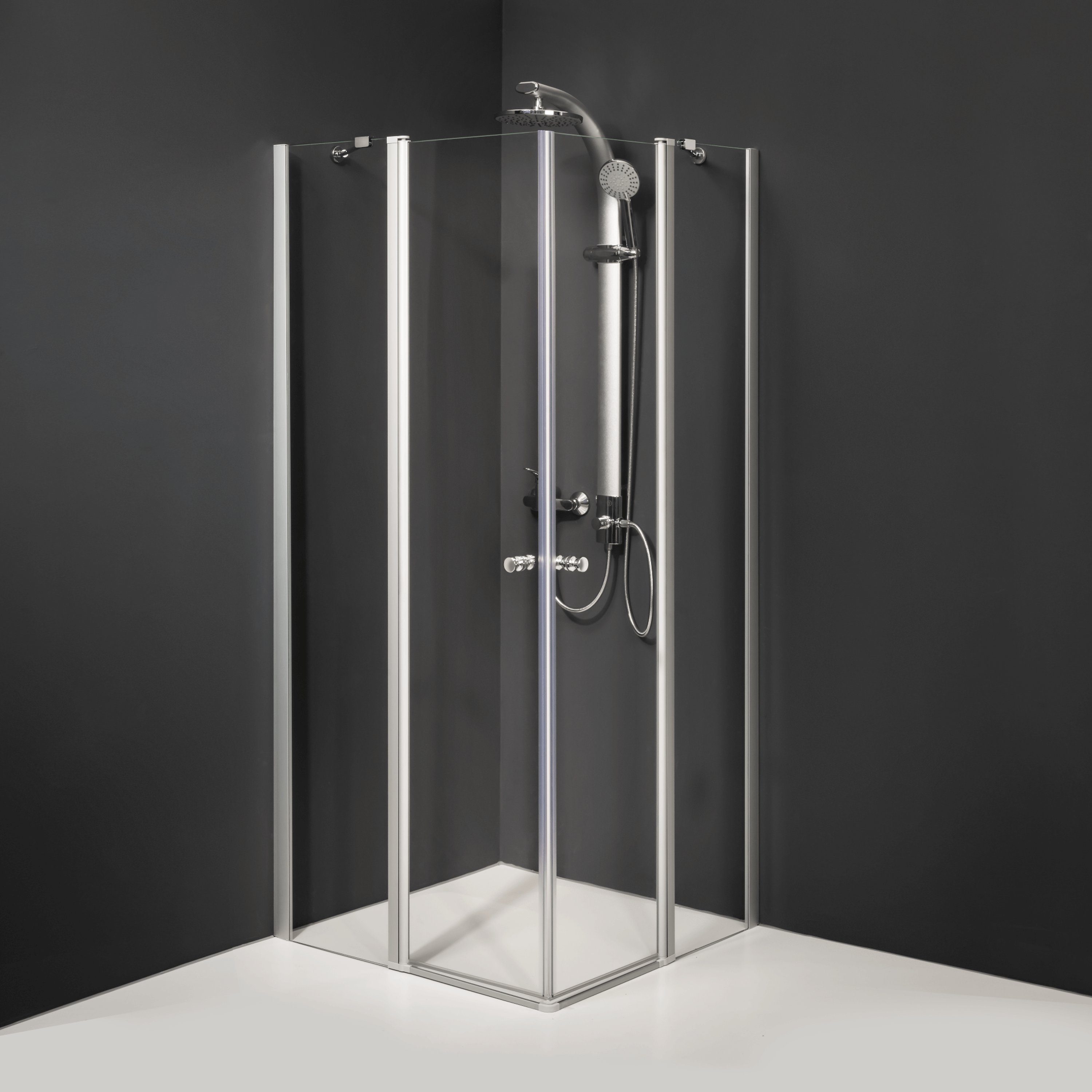 Dusbad Eckdusche Duschabtrennung Dusbad Vital 5 Eckeinstieg Pendeltür an FT 4 teilig, BxT: 100x100 cm, ESG-Glas