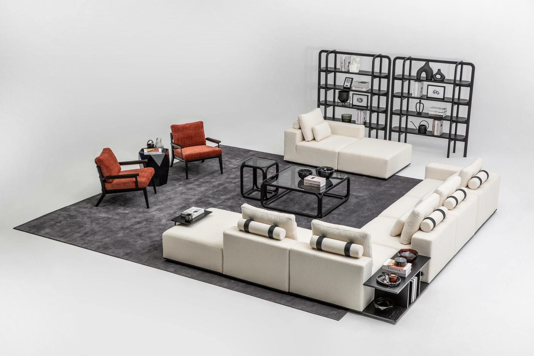 JVmoebel Wohnzimmer-Set Weiße Sofagarnitur L-Form Sofa Ecksofa Sessel Textil Couch Sofas, (Nur Ecksofa L-Form + 3 Sitzer + 2х Sessel), Made in Europe