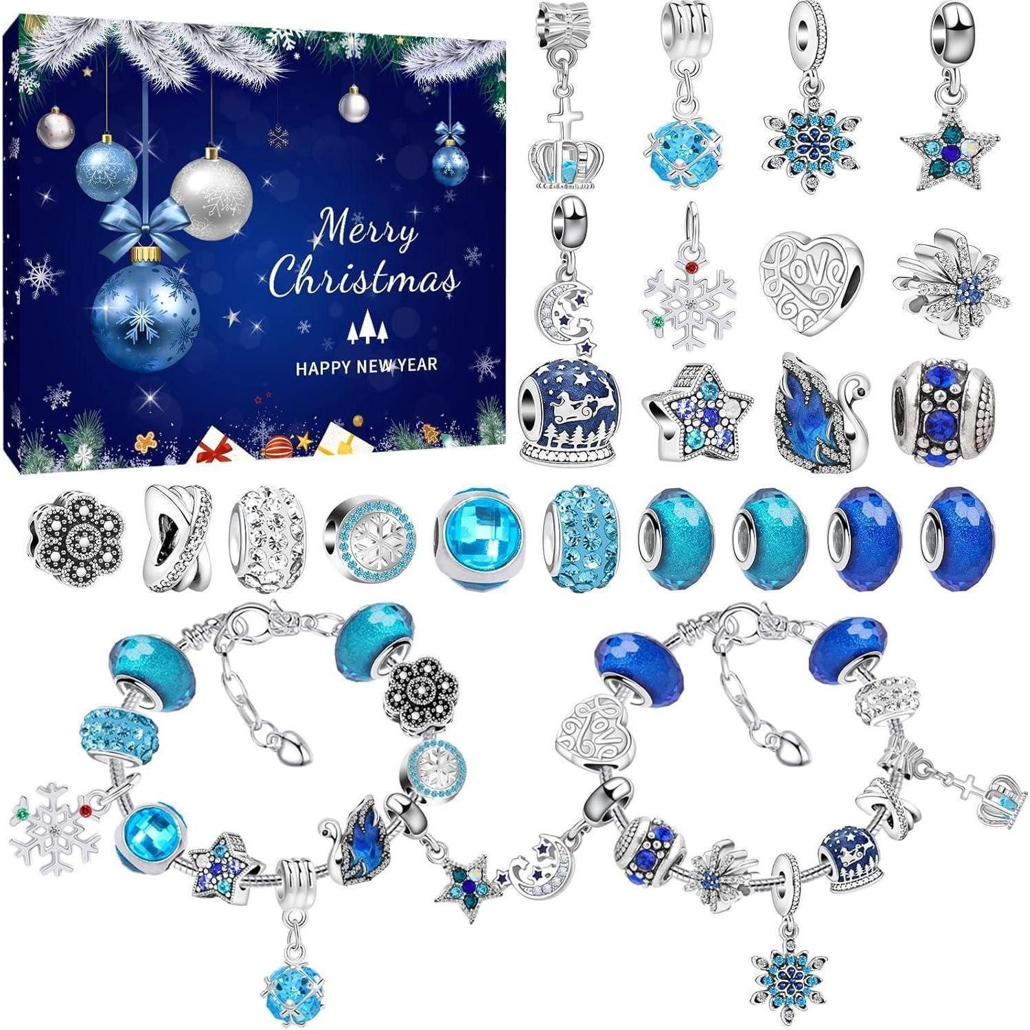 LuxusKollektion Schmuck-Adventskalender Adventskalender Schmuck 2025 Mädchen 24 Überraschungen Armbänder Blau