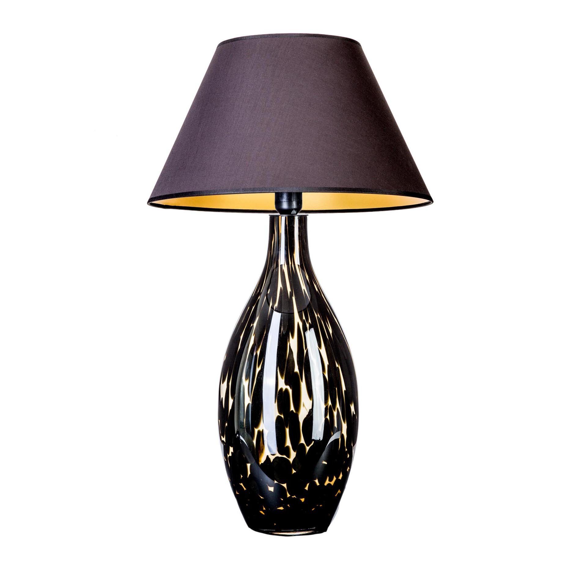 Signature Home Collection Tischleuchte Tischlampe mundgeblasen aus warmweiß, Tischleuchte Lampenschirm gefleckt Stoff mit ohne Leuchtmittel, braun Glas Glas schwarz