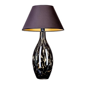 Signature Home Collection Tischleuchte Tischlampe Glas braun gefleckt mit Lampenschirm Stoff schwarz, ohne Leuchtmittel, warmweiß, Tischleuchte aus Glas mundgeblasen