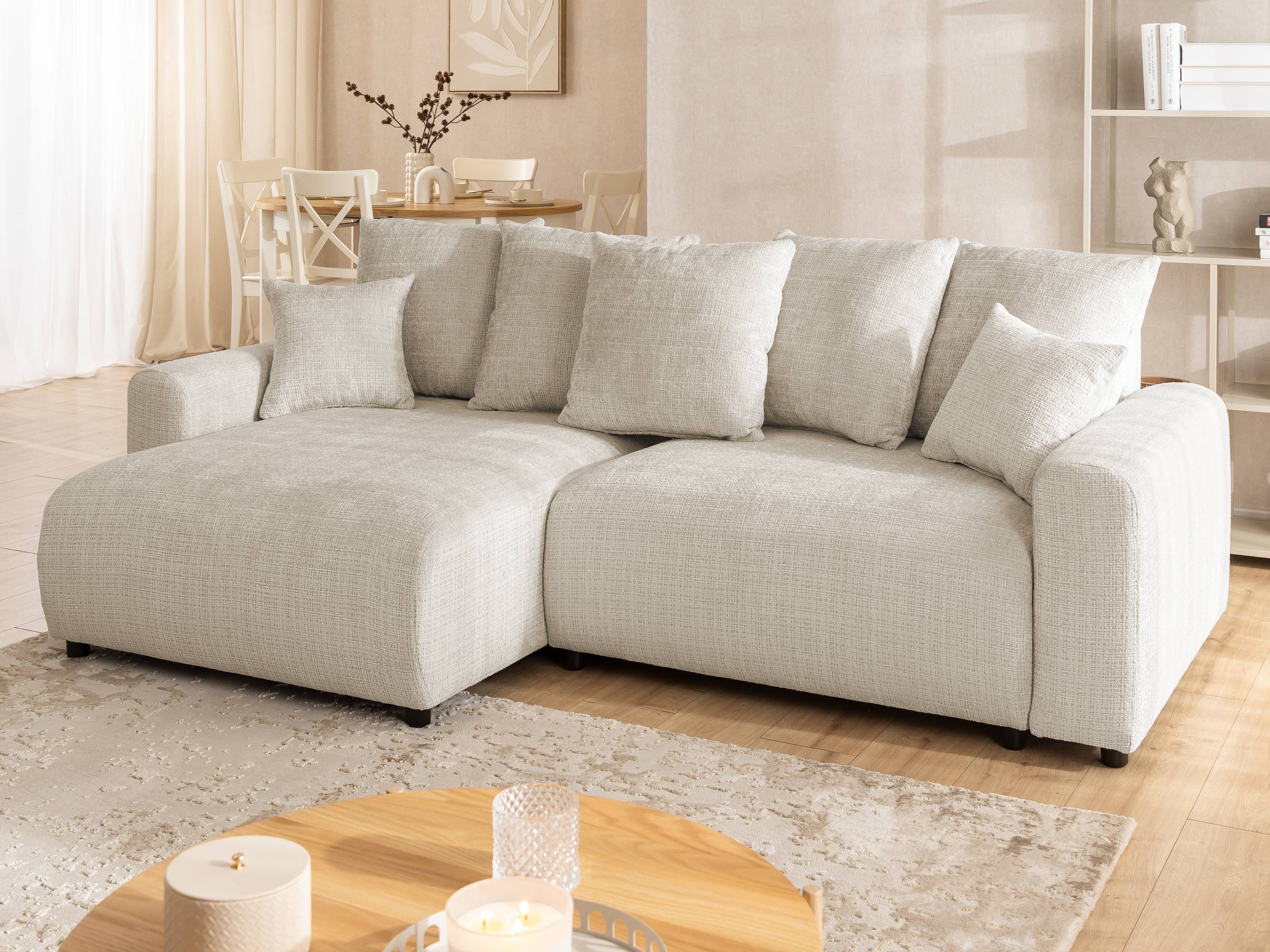 S-Style Möbel Ecksofa Calma mit Schlaffunktion und Bettkasten im Bumpy-Design aus Chenille, mit Wellenfederung und hohem Sitzkomfort