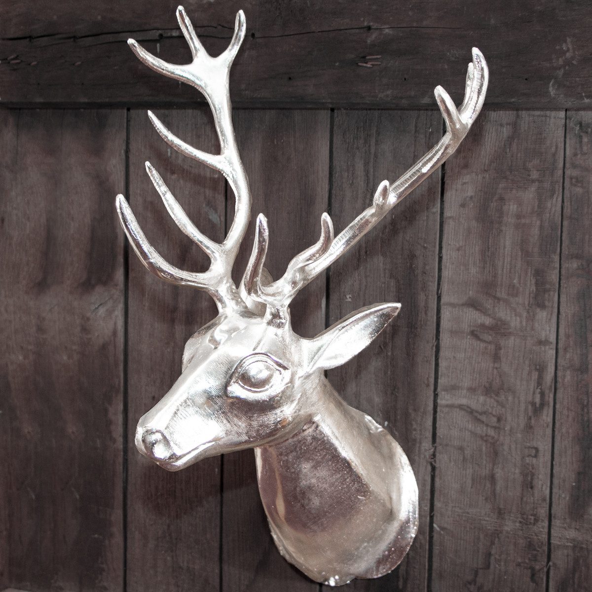 Antikas Wanddekoobjekt Kopfbüste als Wanddekoration, Hirsch, Wanddeko, Aluminium