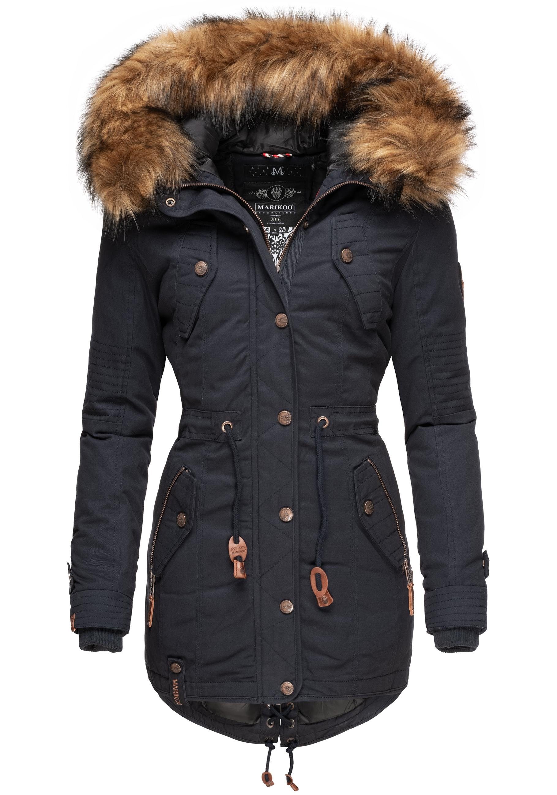 Winterparka Kunstfell Viva Marikoo blau stylischer Prc Wintermantel mit La abnehmbarem