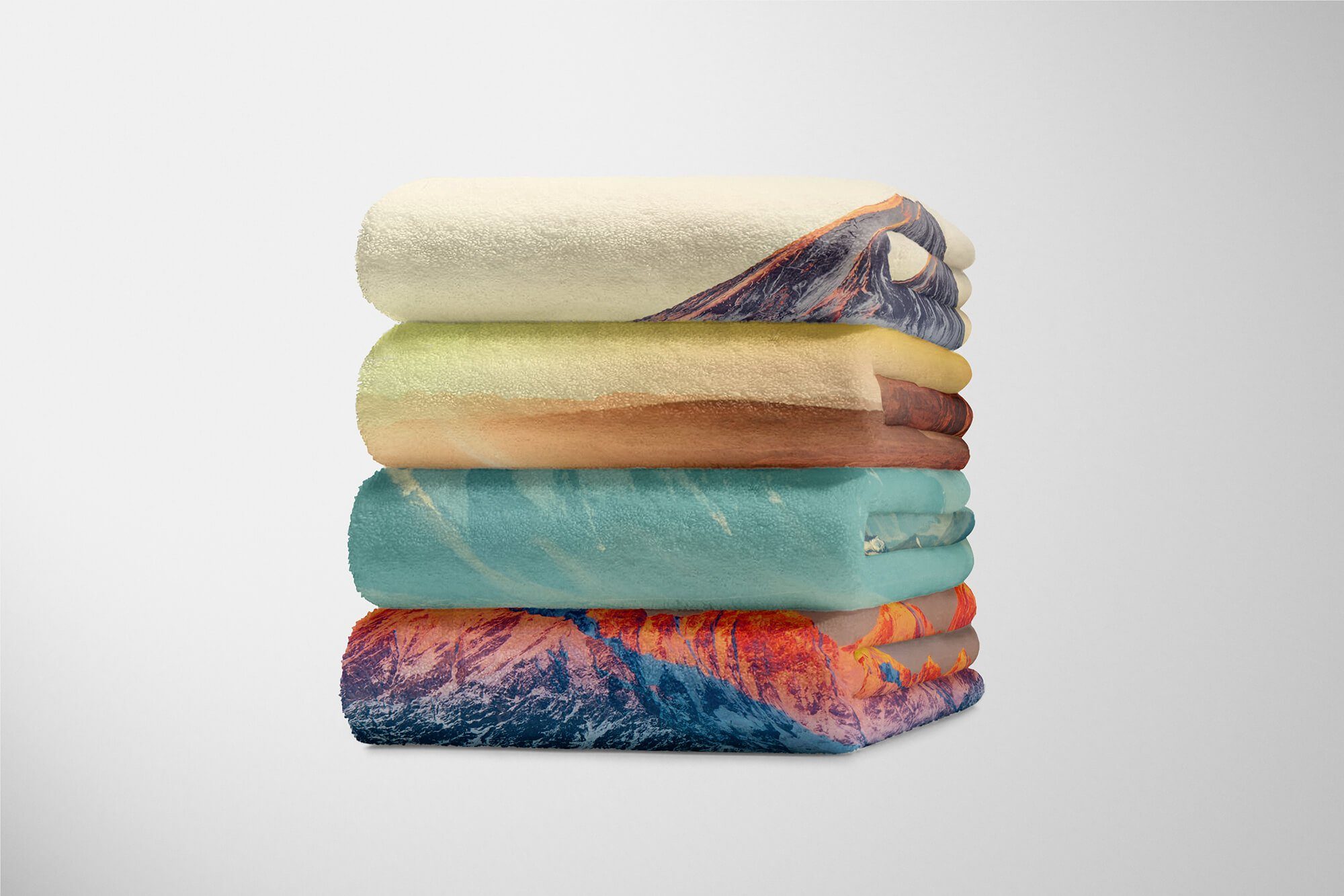 Handtuch Handtücher Handtuch Art Baumwolle-Polyester-Mix Grün, Fotomotiv Berge Sinus Berglandschaft Kuscheldecke Saunatuch mit (1-St), Strandhandtuch