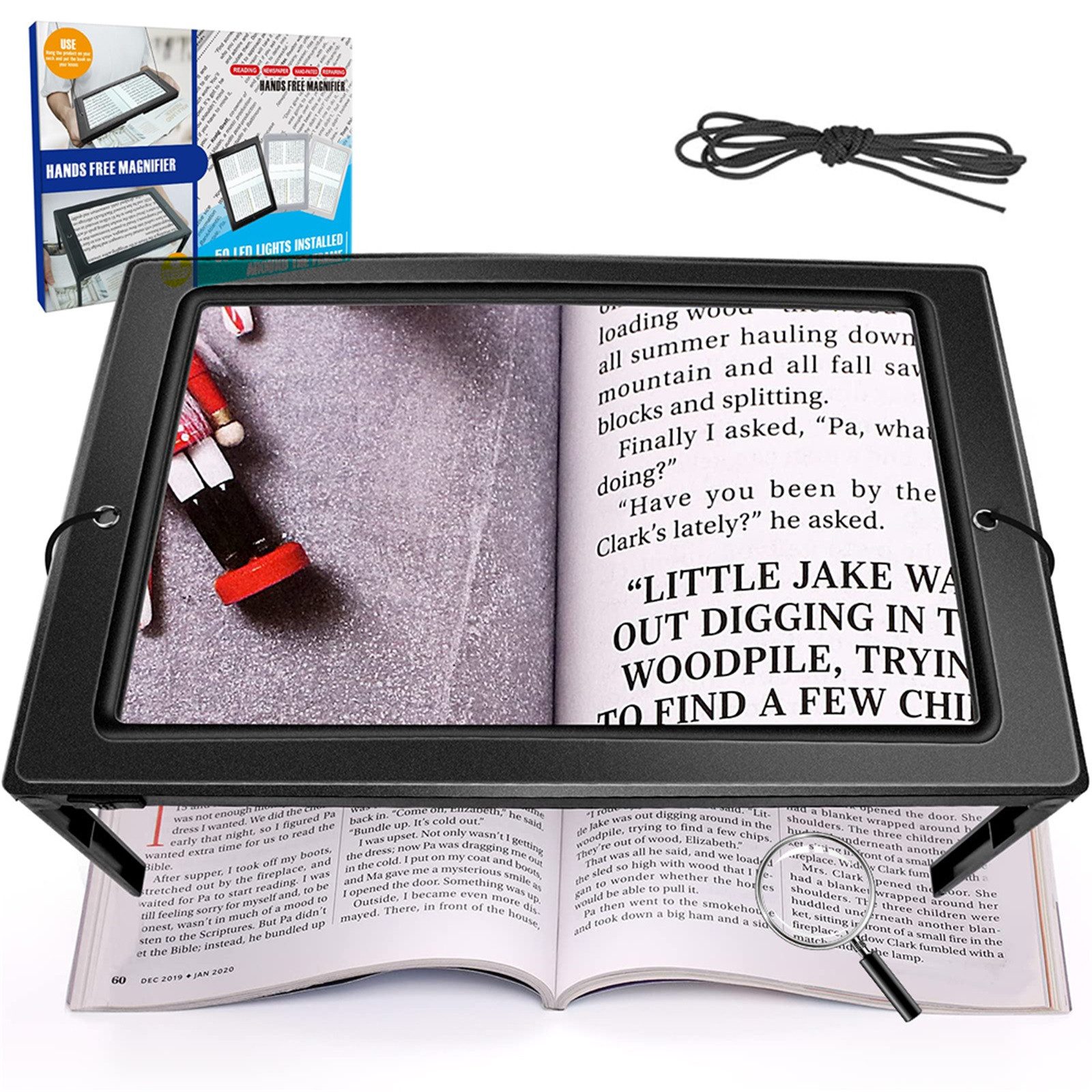 MOPUEA Taschenlupe Desktop-Lupe, ultradünn, große A4-Linse, mit LED, Geschenk für Älteste, Faltbare LED-Schreibtischlupe mit großer A4-Vergrößerungsfläche, Faltbare LED-Schreibtischlupe mit großer A4-Vergrößerungsfläche, Helle LED-Beleuchtung, tragbar, langlebig und verzerrungsfrei