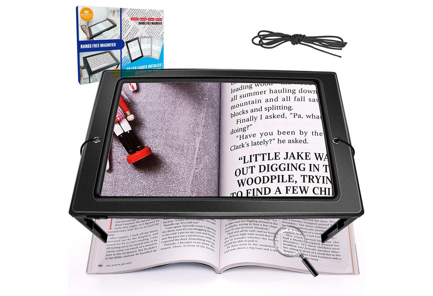MOPUEA Taschenlupe Desktop-Lupe, ultradünn, große A4-Linse, mit LED, Geschenk für Älteste, Faltbare LED-Schreibtischlupe mit großer A4-Vergrößerungsfläche, Faltbare LED-Schreibtischlupe mit großer A4-Vergrößerungsfläche, Helle LED-Beleuchtung, tragbar, la