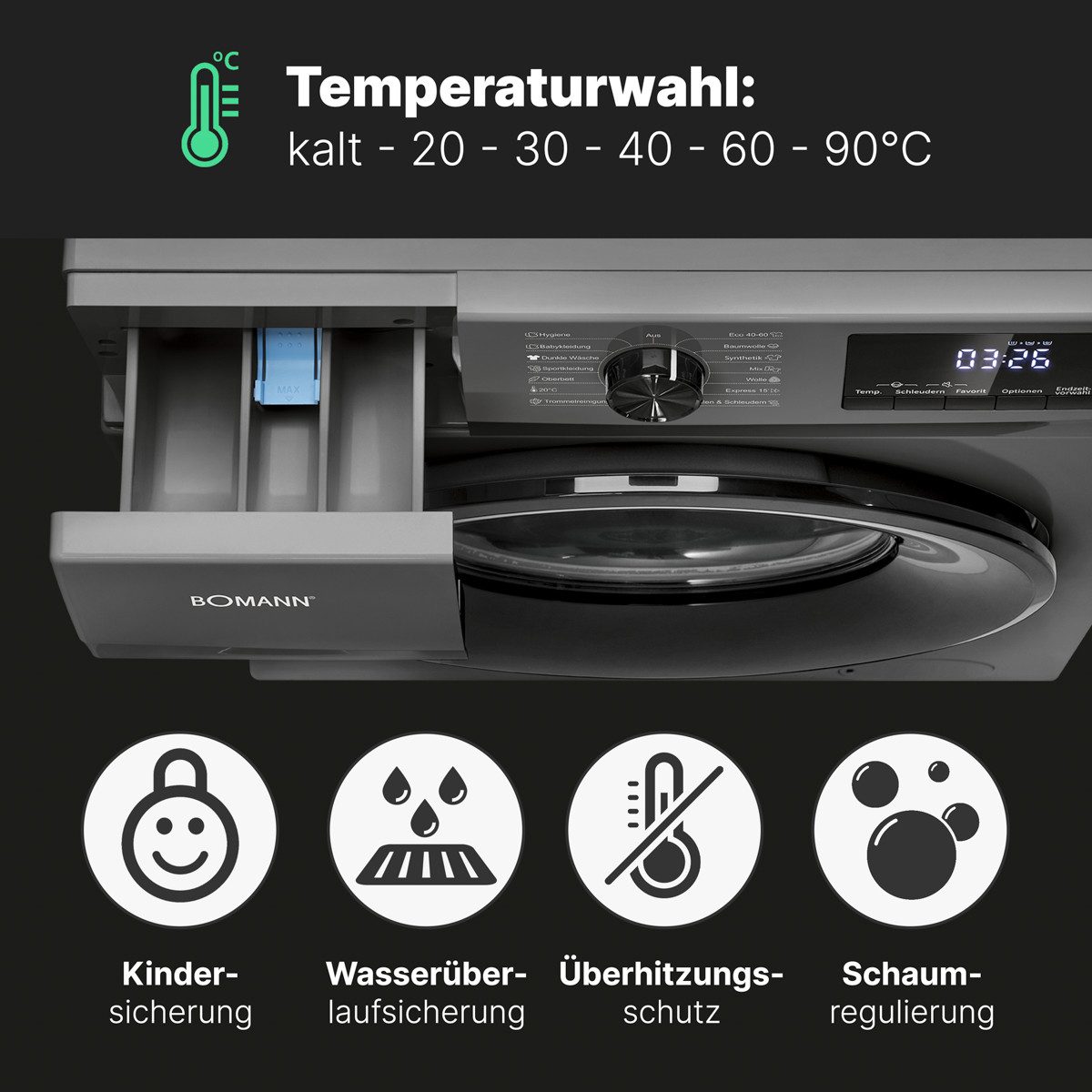 BOMANN Waschmaschine WA 7175, 7 kg, 1400 U/min, 7kg, max. 1400 U/min, 15 Programme