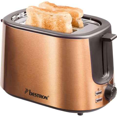 bestron Toaster ATS1000CO, 2 kurze Schlitze, für 2 Scheiben, 1000 W, Krümelschublade und Brötchen-Röstaufsatz, Edelstahl in Kupfer-Optik