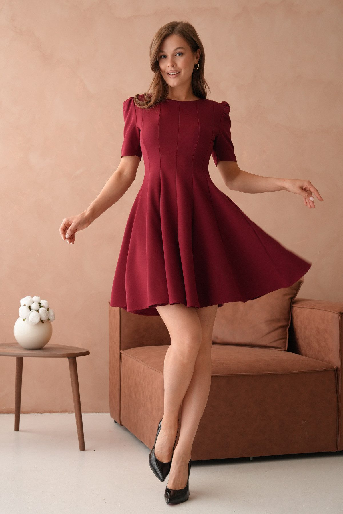 WOMAN VISION Minikleid Kurzärmeliges ausgestelltes Minikleid