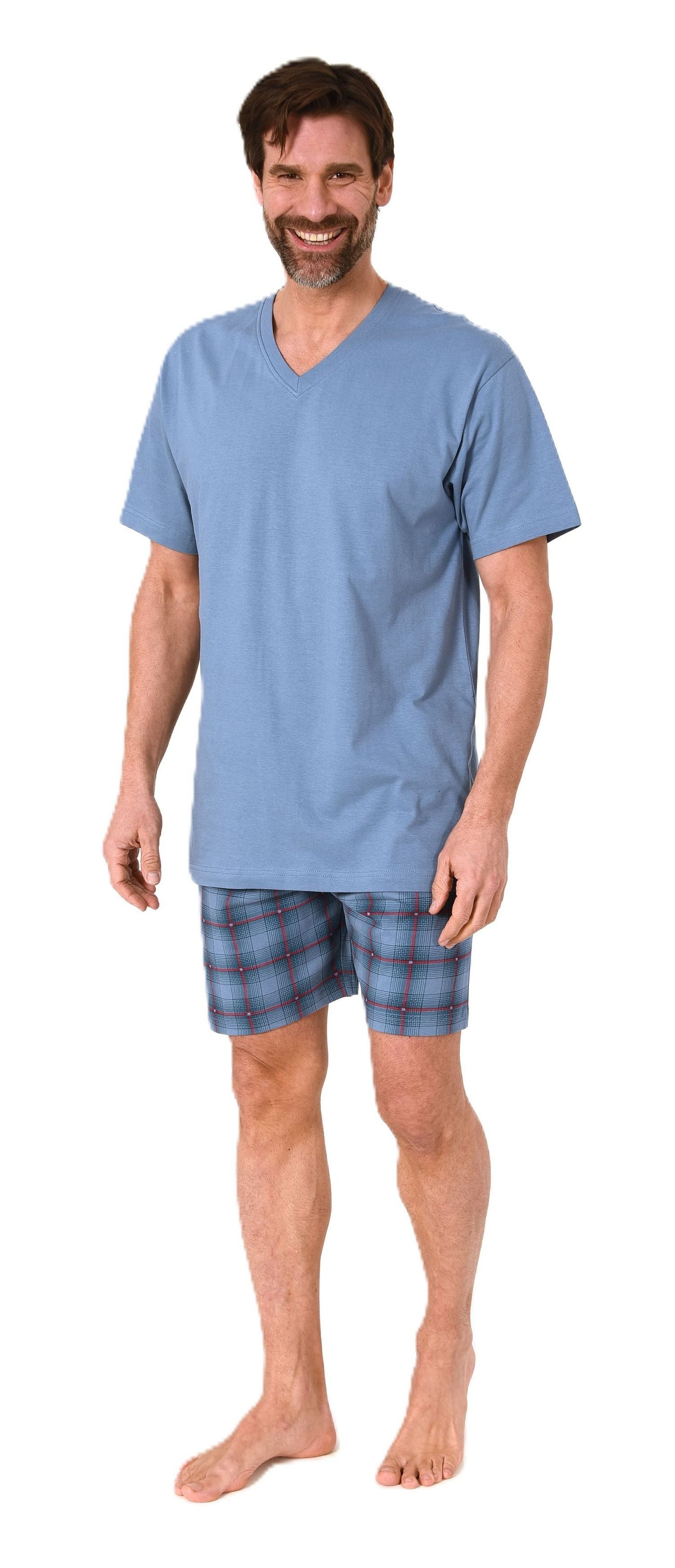 Normann Pyjama Normann Herren kurzarm Schlafanzug Shorty mit karierter Hose günstig online kaufen