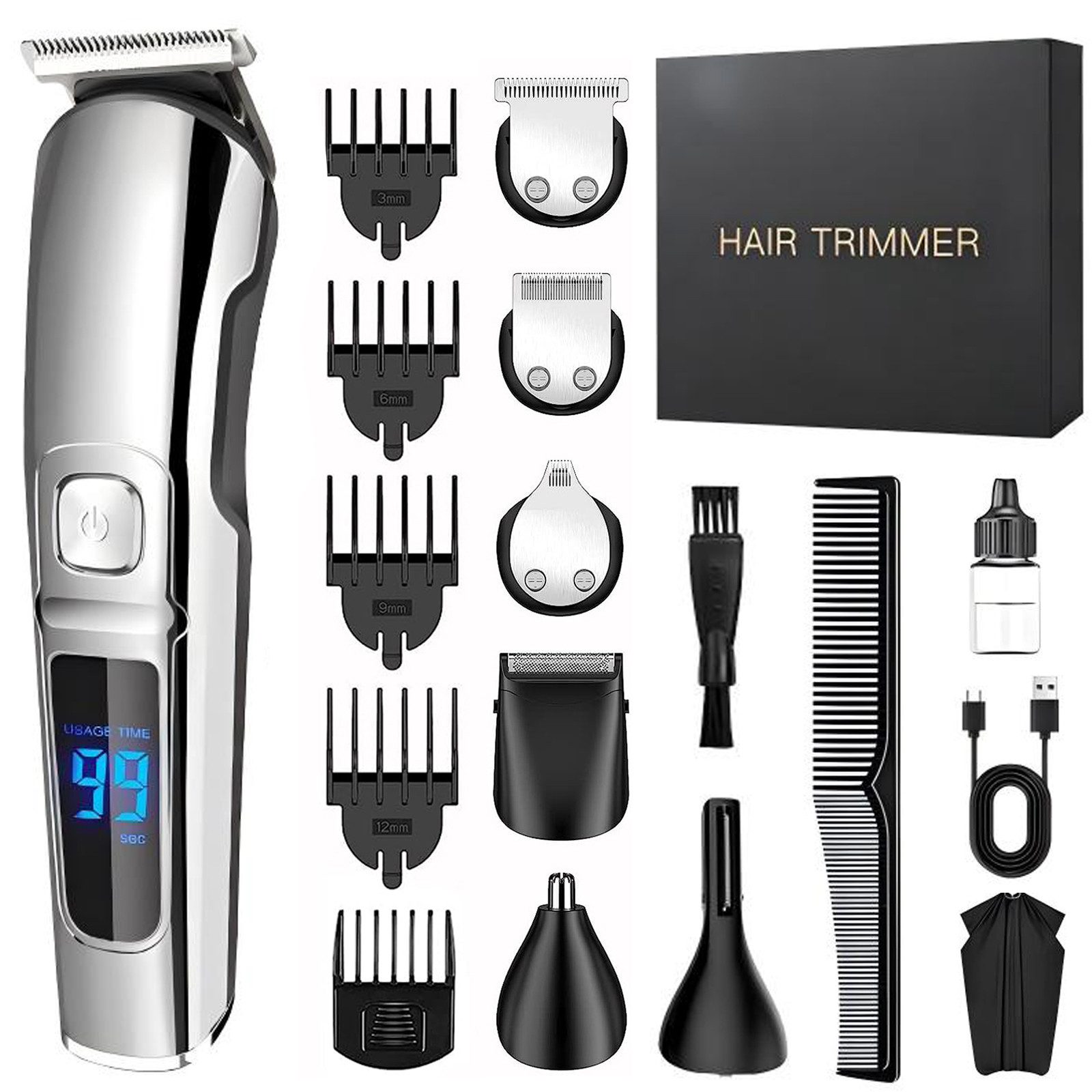AIMAX Haar- und Bartschneider Multifunktionales 6-in-1 Herren-Haarschneideset mit Friseurumhang, Wiederaufladbarer Kabelloser Trimmer, Voll Waschbar, Digitalanzeige
