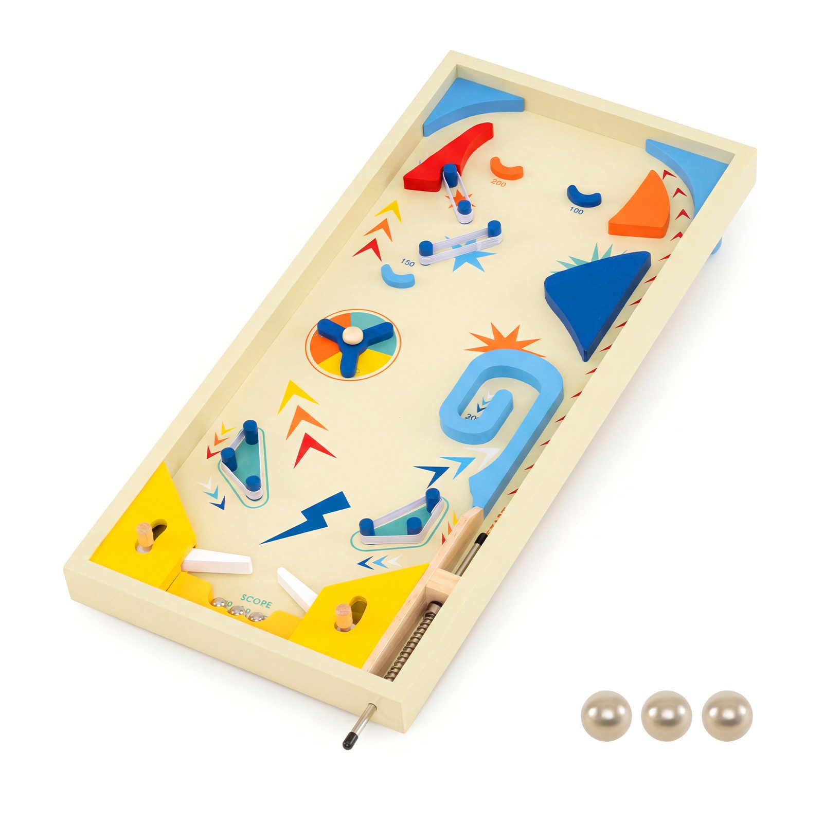 COSTWAY Spiel, Flipper aus Holz, Flipperautomat mit Punkteleiste & 3 Kugeln