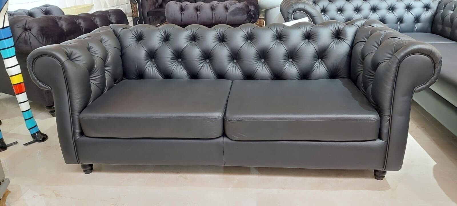 Sitzer JVmoebel Schwarz Europe Chesterfield-Sofa Sofort, Made Designer Sofa Chesterfield Polyester Couch 3 in