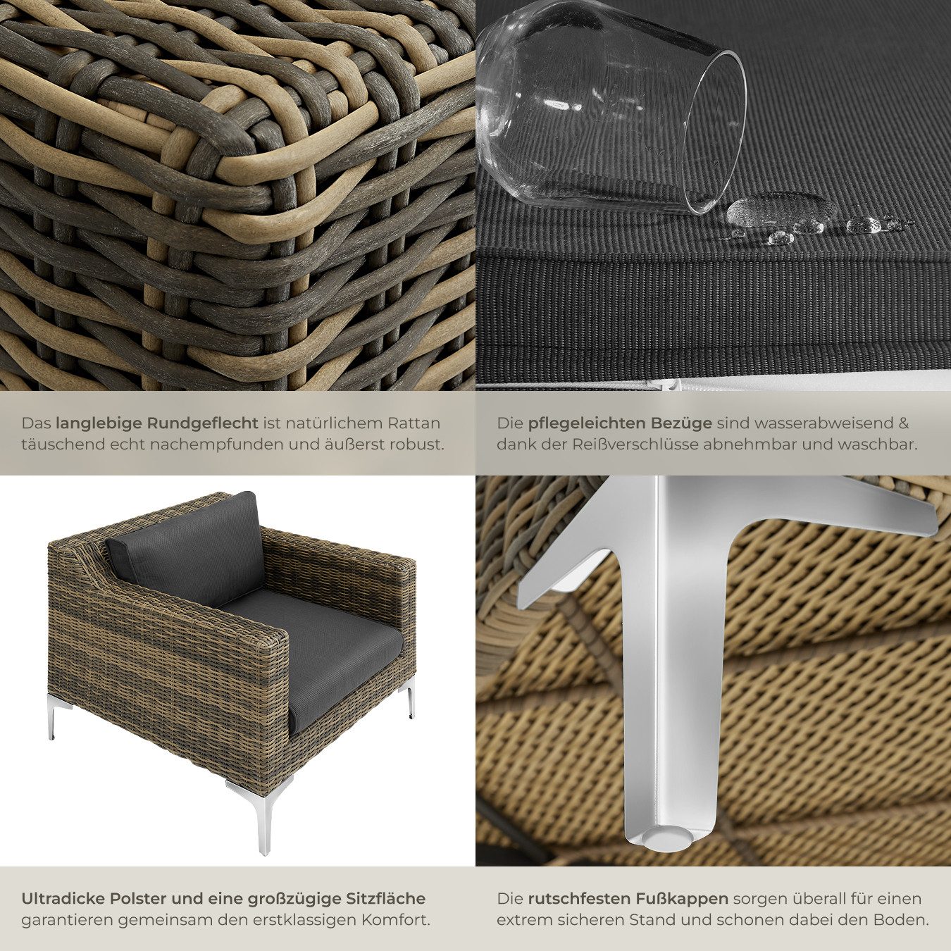 tectake Sitzgruppe Modulares Rattanset, (Set), Stabiler und belastbarer Rahmen aus leichtem und rostfreiem Aluminium