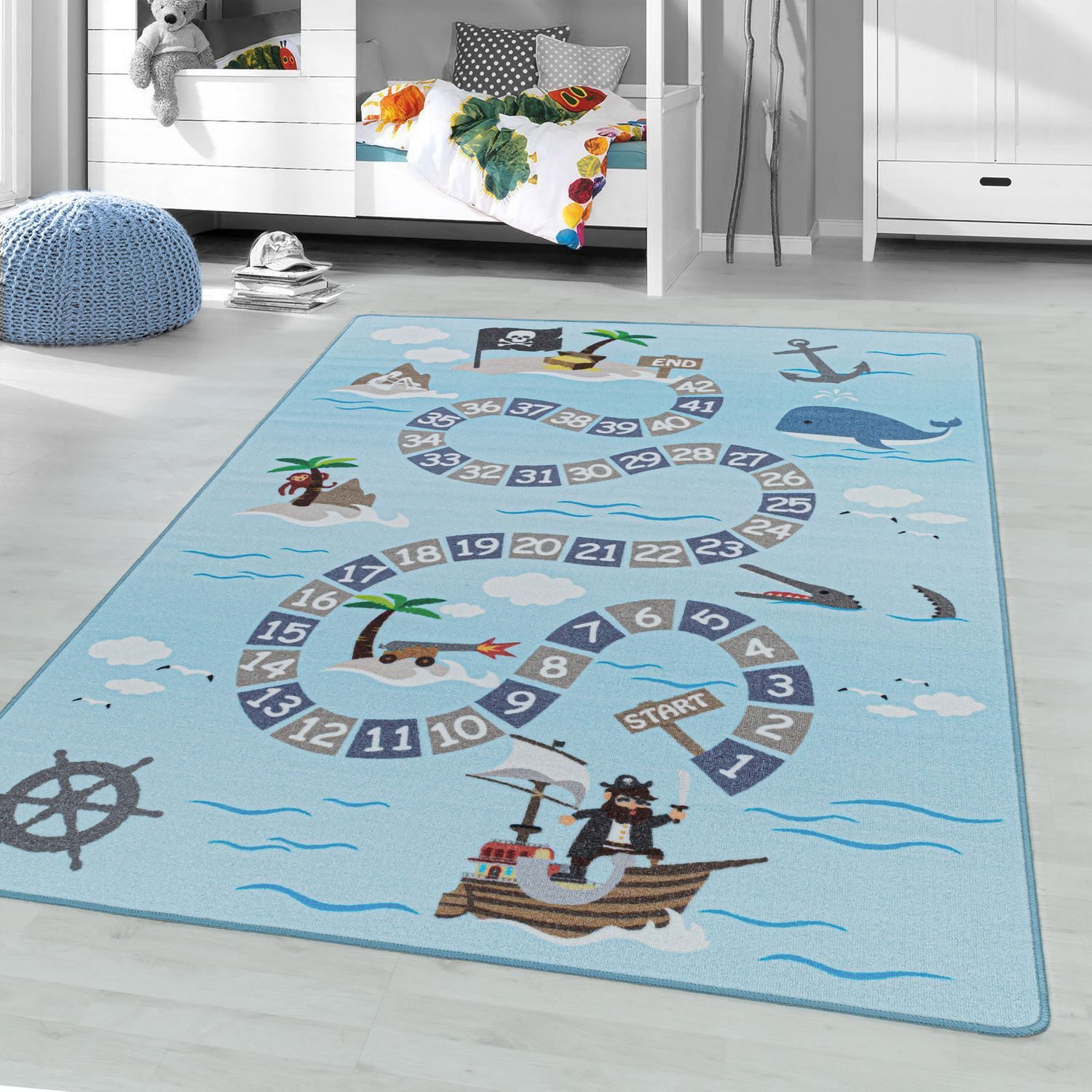 Teppich Boss Kinderteppich Kinder Teppich Paula Blau, rechteckig, Höhe: 7 mm