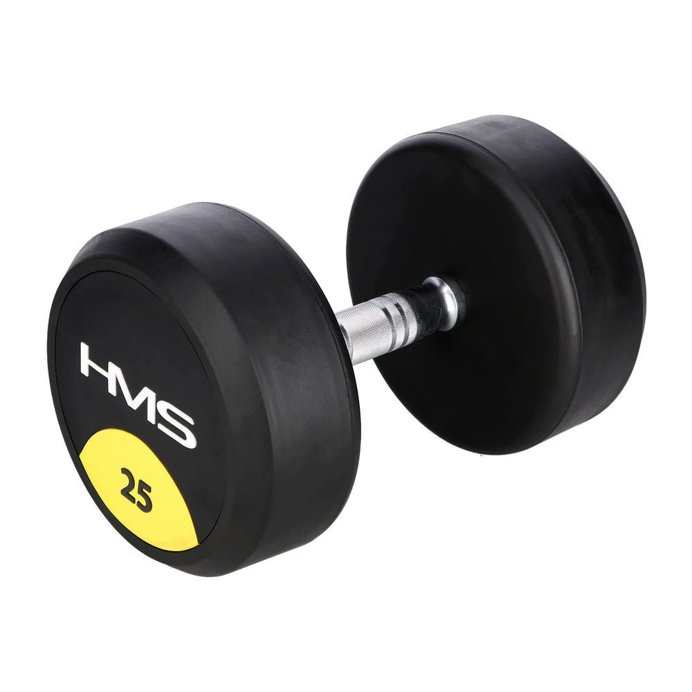 HMS Hantel Rundhantel Gummihantel Krafttraining, (Spar-Set, 25 kg bodenschonend), Gummiummantelung, gerändelter Chromgriff