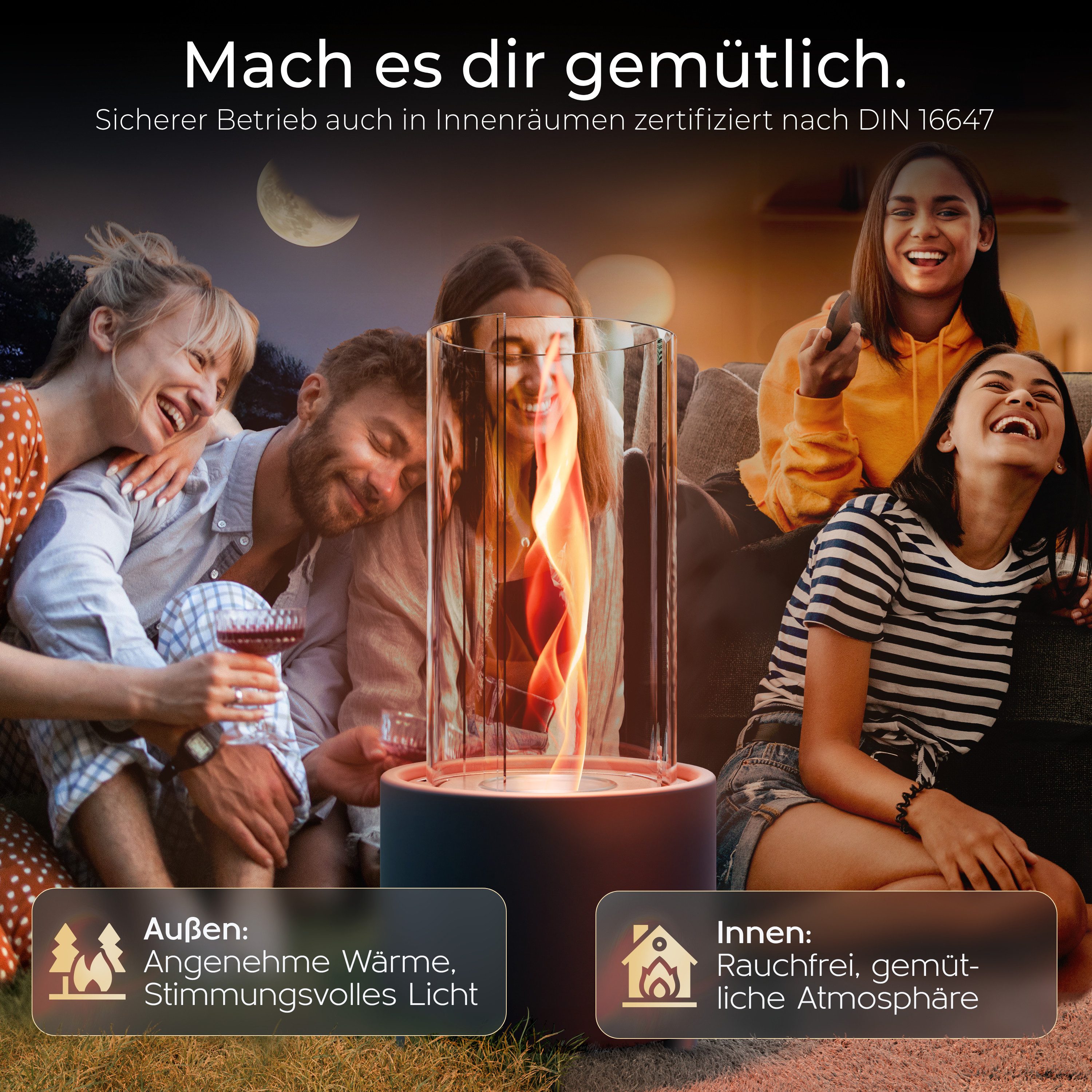 FIRELL Tischfeuer Ethanol Tischkamin Indoor & Outdoor Echtfeuer-Dekokamin (aus Edelstahl, Komplett-Set), Verstellbare Flamme, 2h Brenndauer, Patentierte Wirbelf – Bild 5 von 5