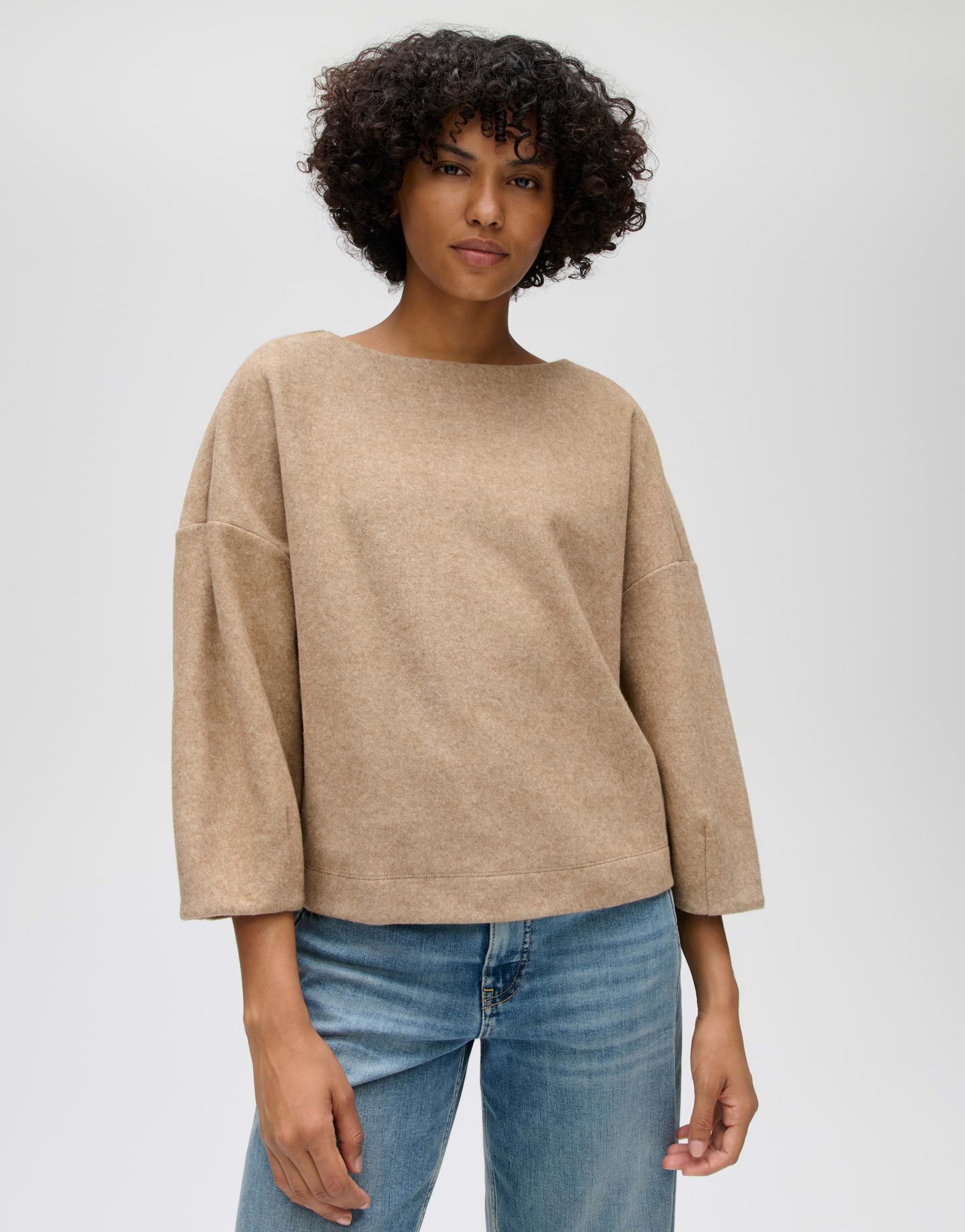 OPUS Sweatshirt Gussi aus weicher Sweatware Weite O-Form mit 3/4-Ärmeln und weitem Rundhalsausschnitt
