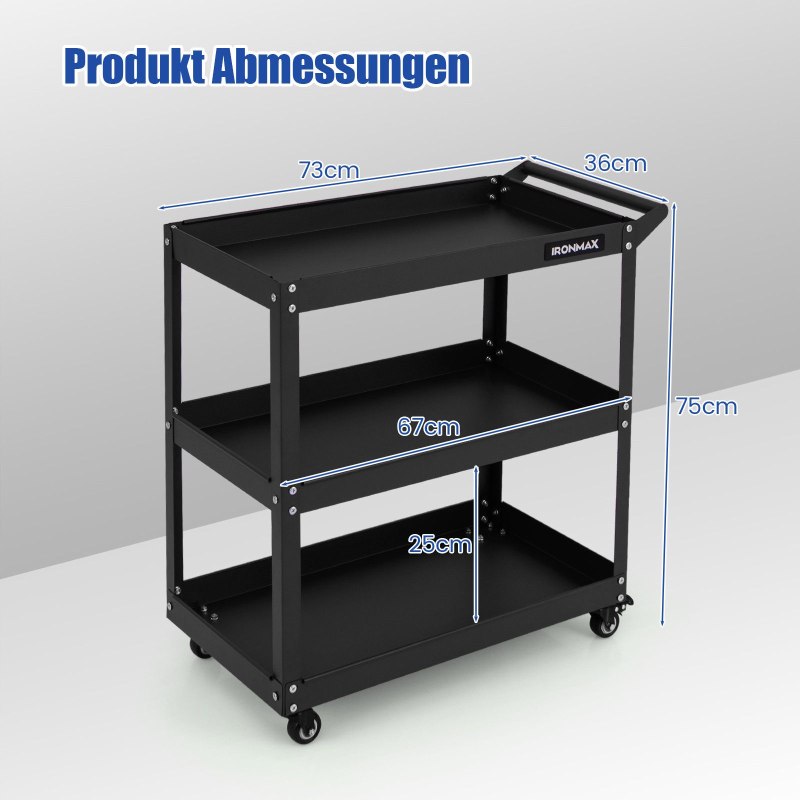 COSTWAY Transportwagen, 3 Etagen, mit 4 Rädern & Griff, bis 120kg, 73x36x75cm