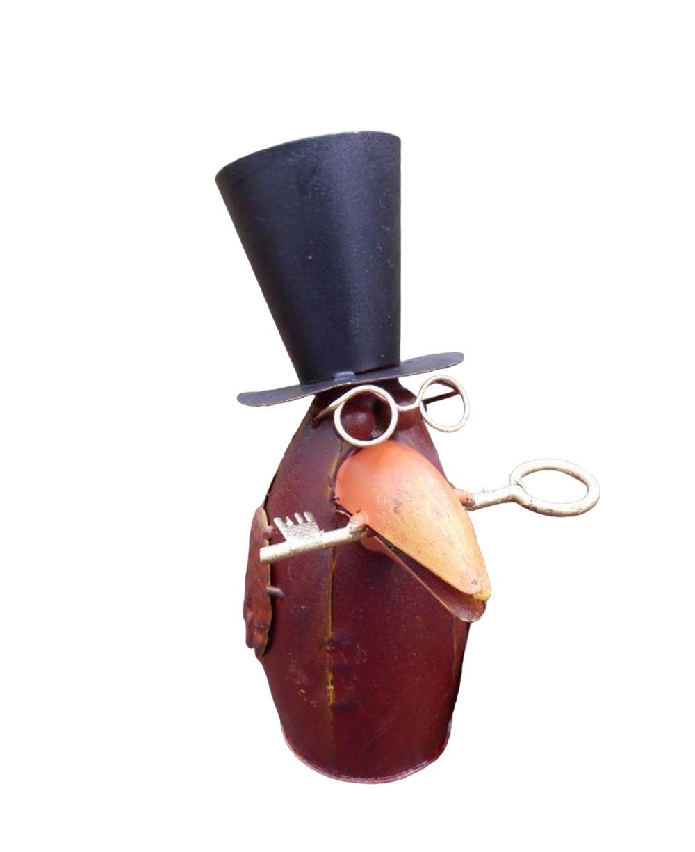 Tierfigur Zaunfigur Zaunhocker Rabe mit Zylinder, Brille, Schlüssel Eisen
