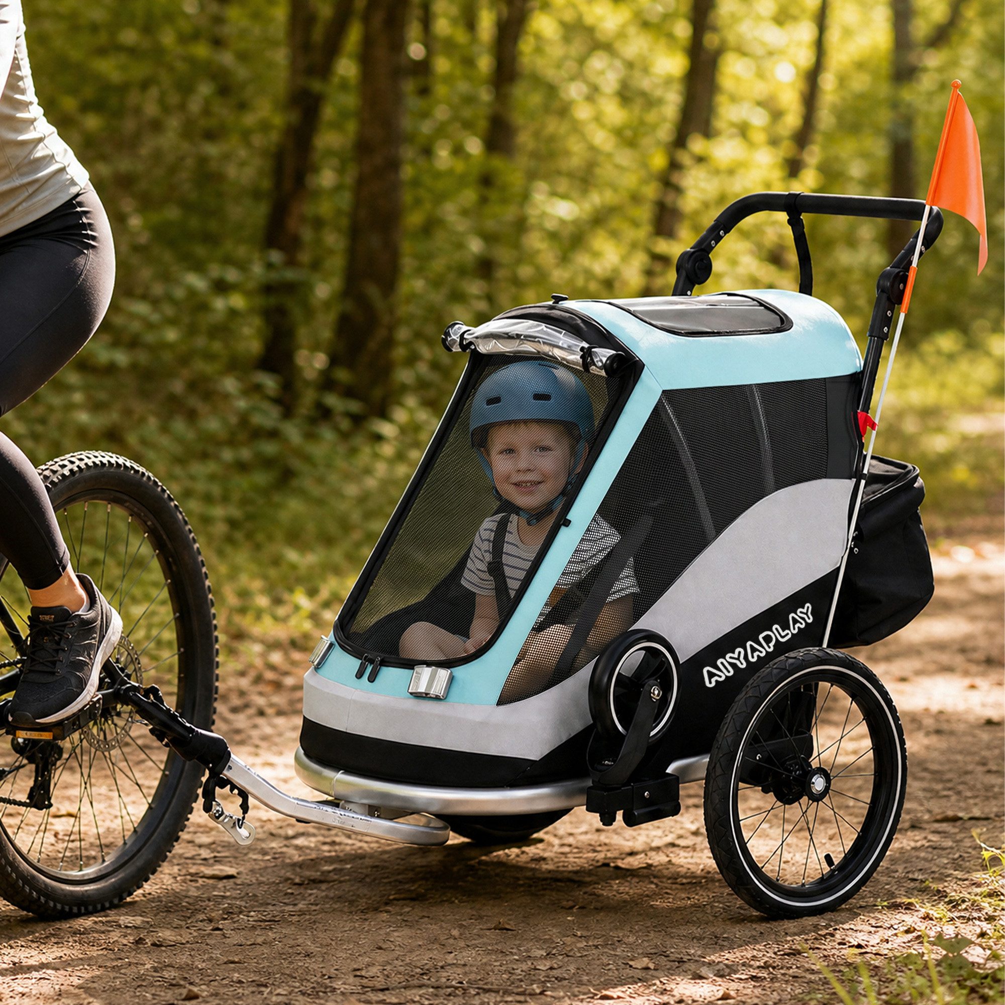 AIYAPLAY Fahrradkinderanhänger mit 5-Punkt Gurt, Reflektoren, 16-Zoll-Luftreifen, für Kinder ab 12 Monaten max. 18kg