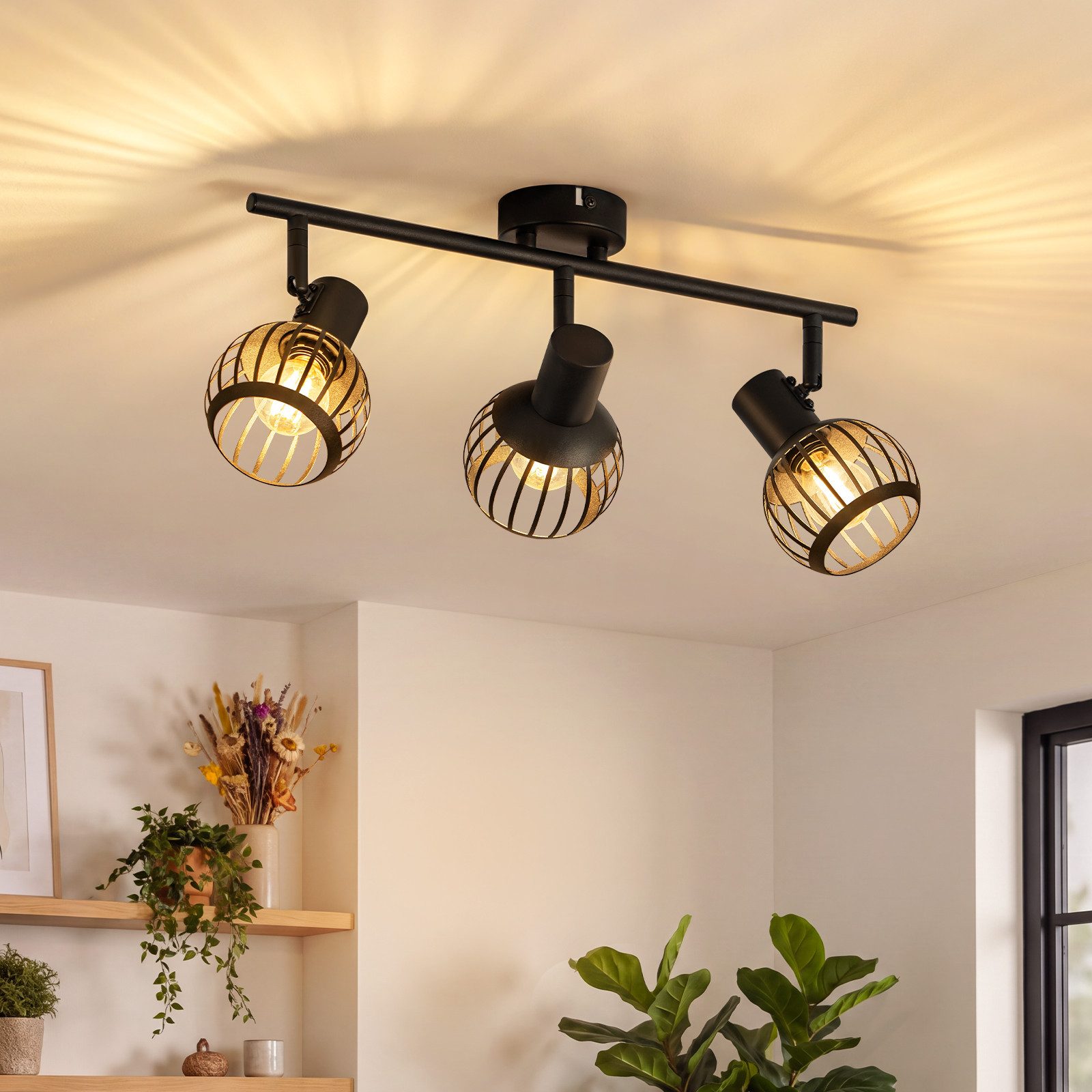 Nettlife Deckenstrahler 1/2/3flammig Schwarz Retro E14 Wandlampe Industrie Deckenspot, ohne Leuchtmittel, Käfiglampe aus Metall Wandspot für Schlafzimmer Flur