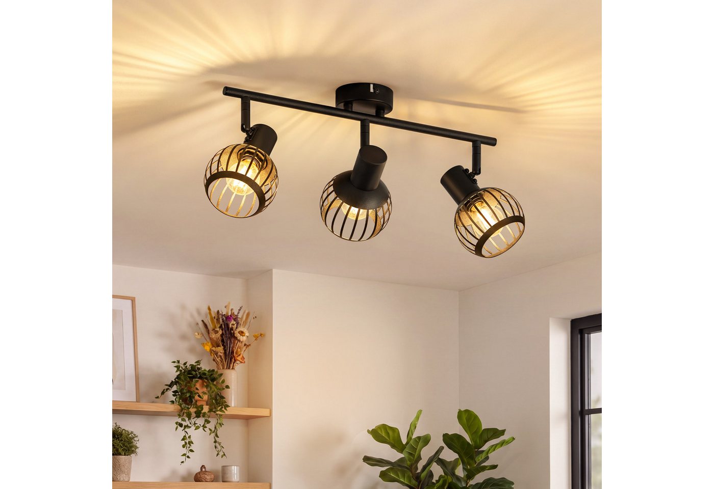 Nettlife Deckenstrahler 1/2/3flammig Schwarz Retro E14 Wandlampe Industrie Deckenspot, ohne Leuchtmittel, Käfiglampe aus Metall Wandspot für Schlafzimmer Flur