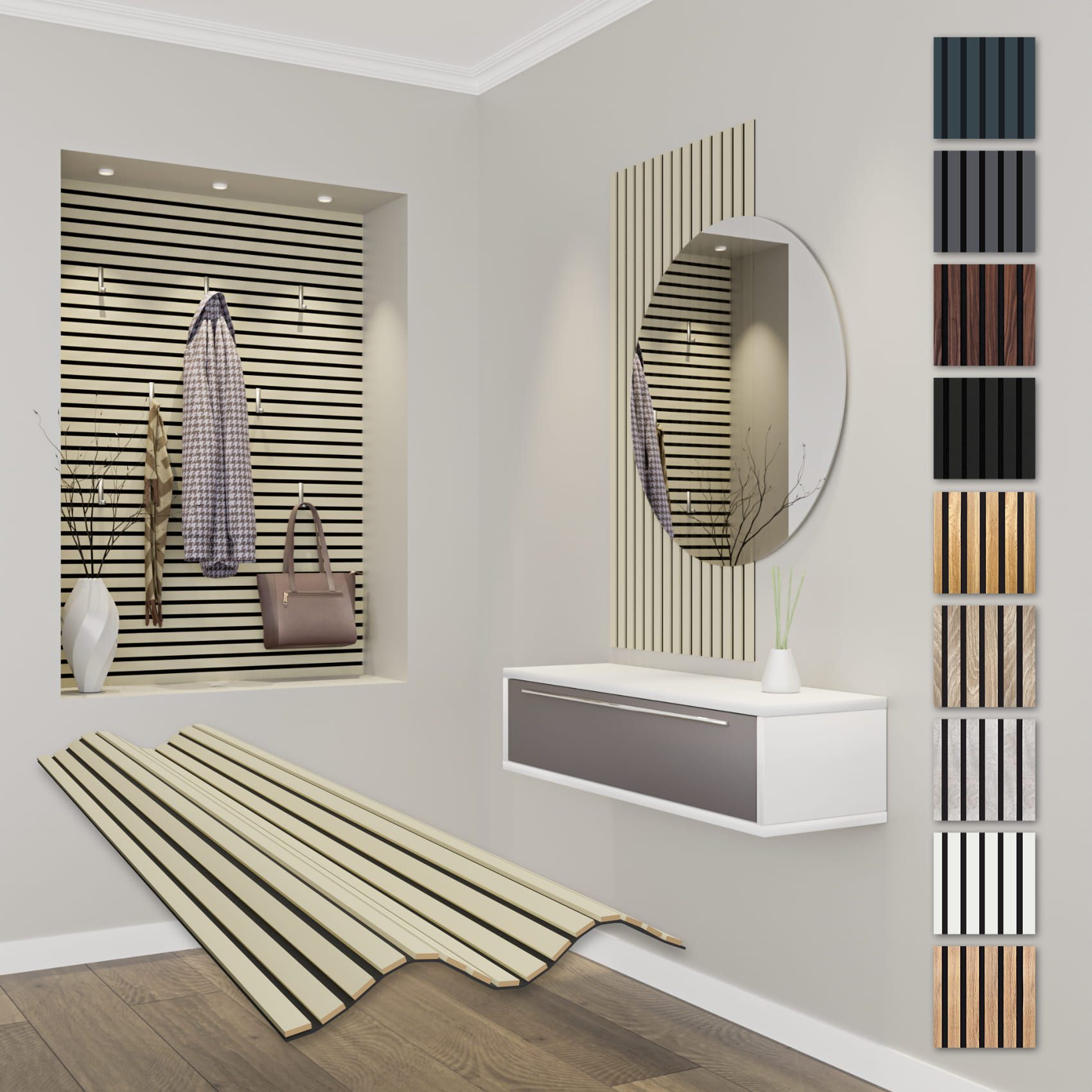 Hexim Wanddekoobjekt APF01 (Akustikpaneele 118x60cm Holz Comfort - flexible Holzpaneele Platten Lamellenwand MDF Wandpaneele Lamellenverkleidung Wandverkleidung schalldämmend 0.71m² Palomino)