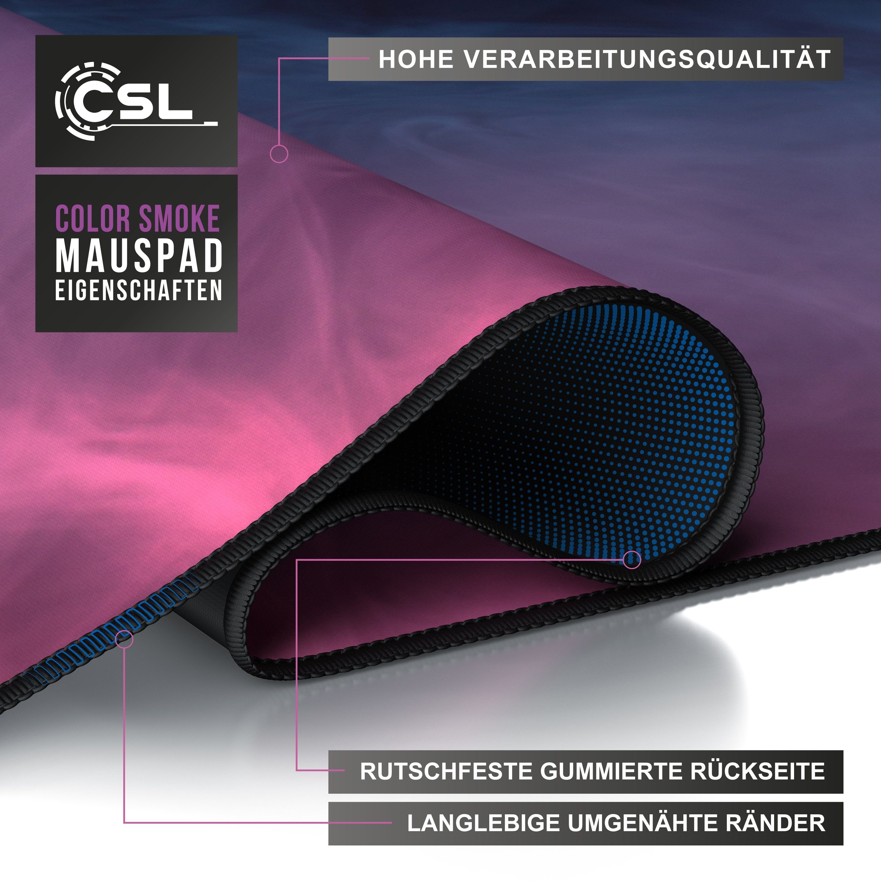 CSL Gaming Mauspad XXL Speed Mousepad 900 x 400 x 3 mm, große Tischunterlage (1-St), rutschfest, abwaschbar, Geschwindigkeit & Präzision, Farbiger Rauch – Bild 4 von 5