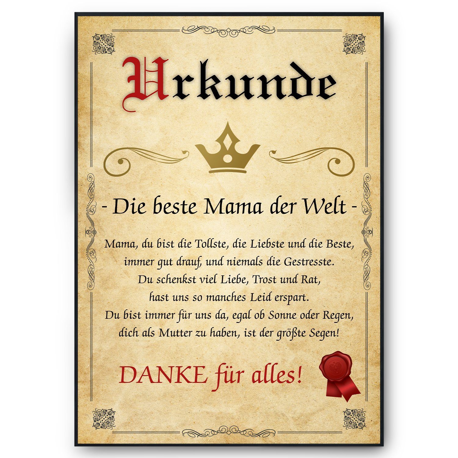 Tigerlino Poster Beste Mama Urkunde Geschenkidee Mutter Bild Mama Geschenk günstig online kaufen