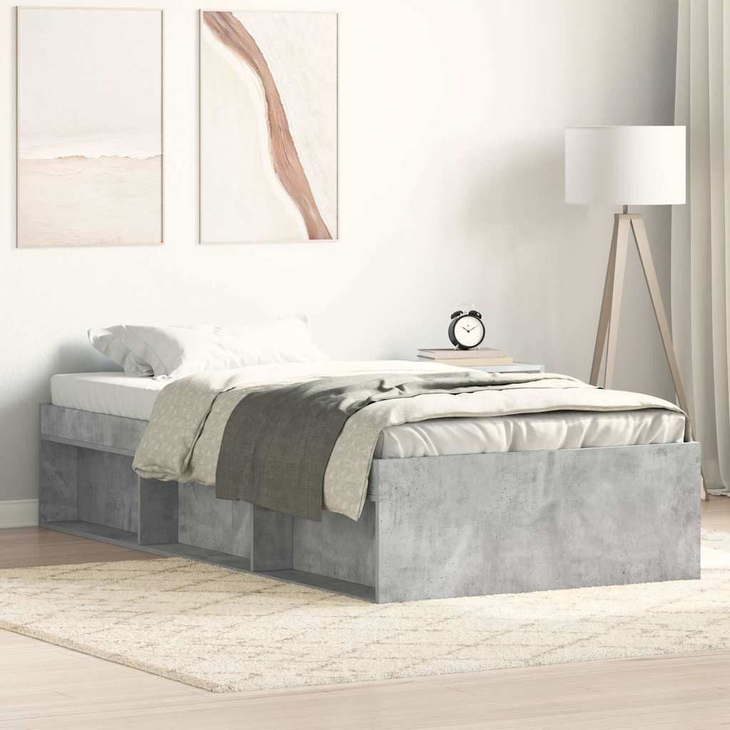 furnicato Bettgestell Modernes 193x78x35 cm in Betongrau (1-tlg), Gästebett mit 6 Stauraumfächern und stabilen Sperrholzlatten