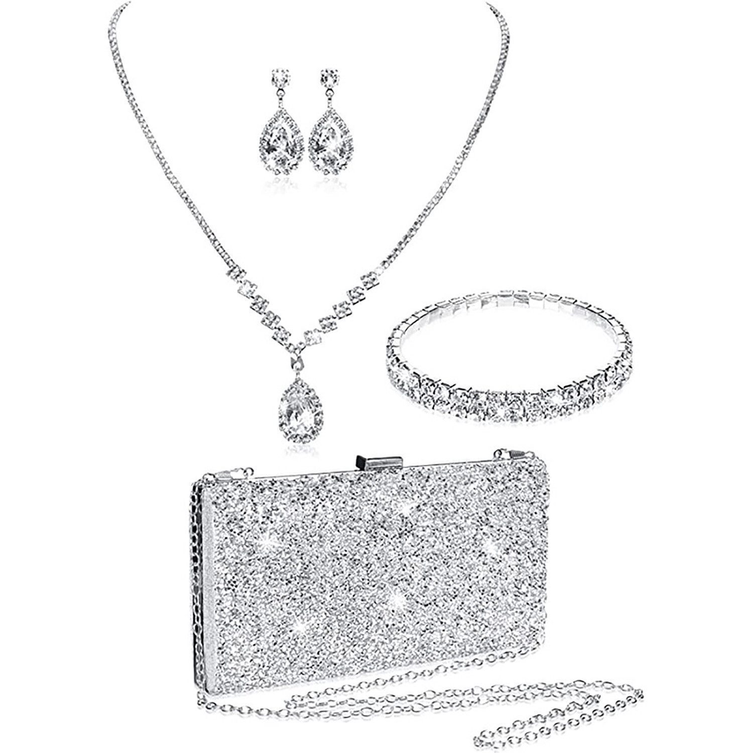 Luckice Schmuckset Damen Glitzer Clutch Strass Abendtasche Brautschmuck Set günstig online kaufen