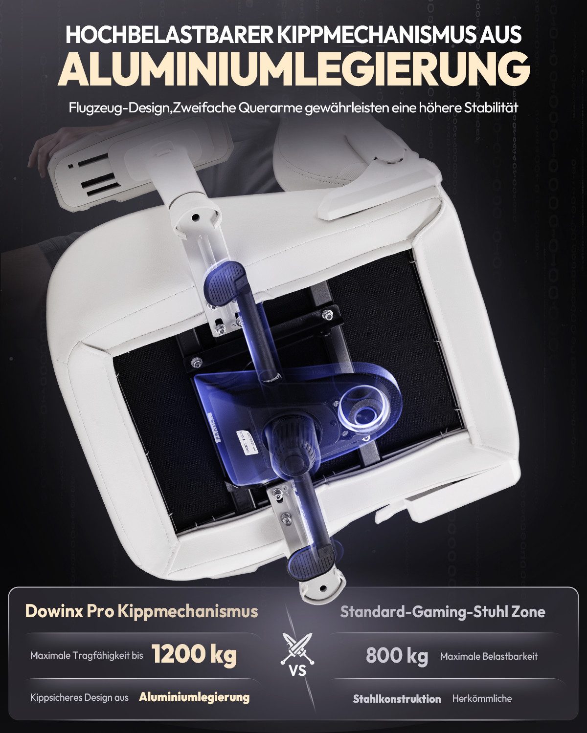 Dowinx Gaming-Stuhl Bürostuhl 200kg Belastbarkeit (Packung), Ergonomischer Chefstuhl, 4D Armlehnen, verstellbare Lendenstütze – Bild 2 von 5