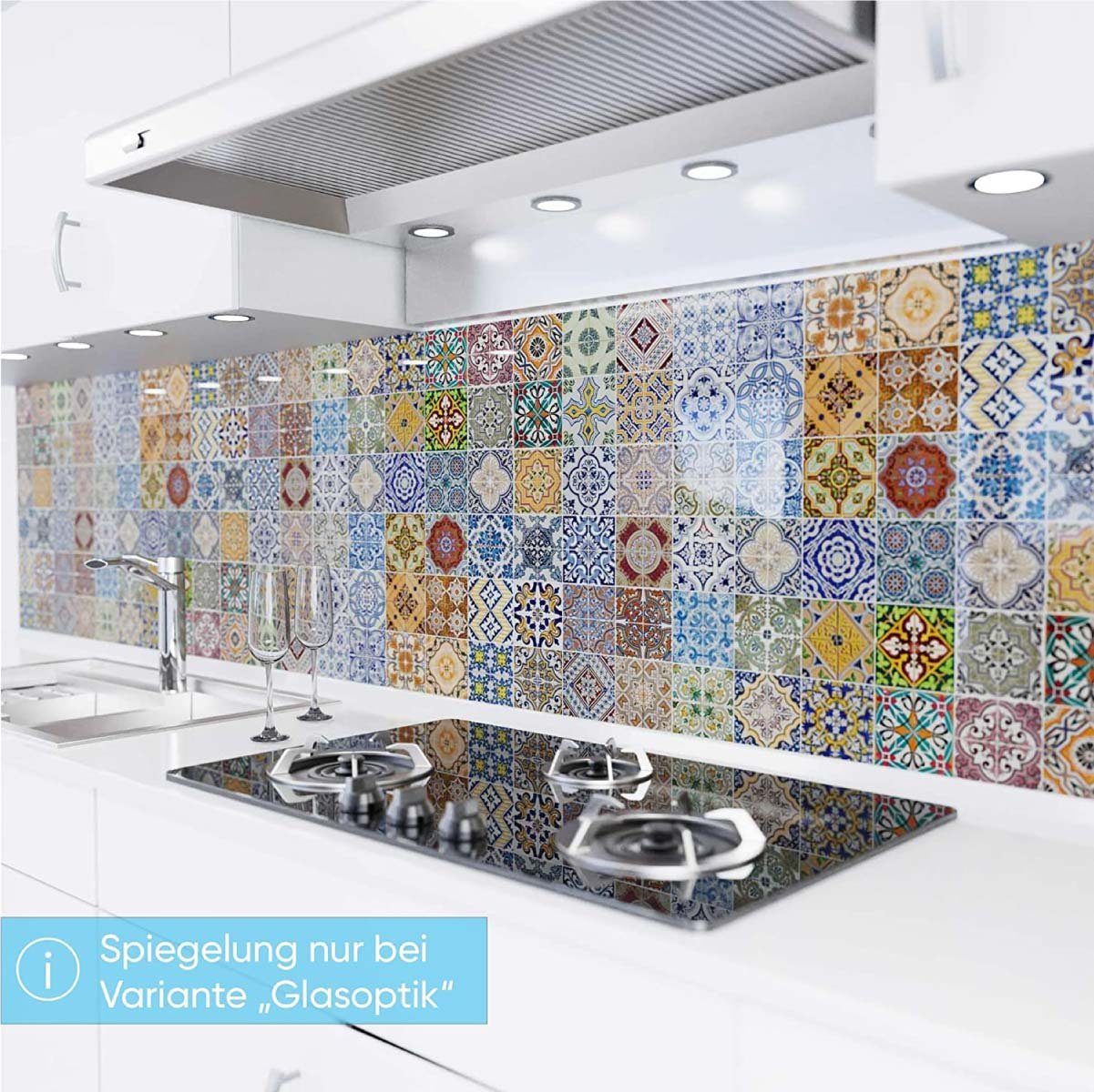 versteifte Küchenrückwand Mosaikfliesen danario - Folie PET selbstklebend Küche bunt Spritzschutz - - Matt