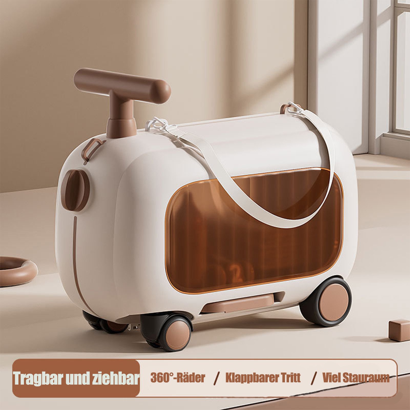 Jumpeak Kinderkoffer Kinderkoffer zum Draufsitzen,Kinderkoffer Mädchen/Jungs,mit Rollen, 4 Rollen, Kinderkoffer zum Sitzen und Ziehen,Großer Stauraum,Klappbare Fußstütze