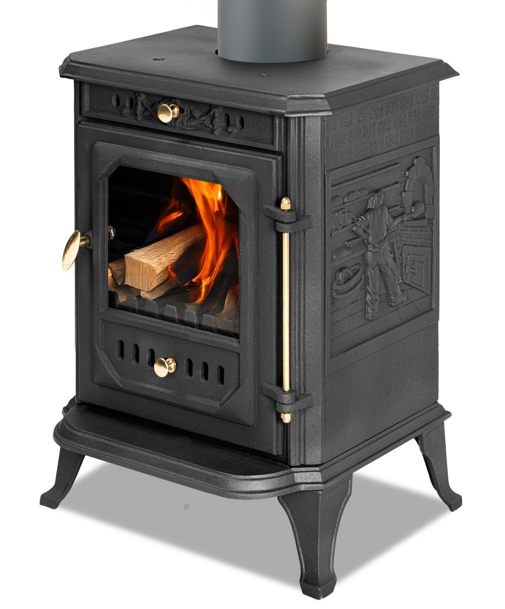 ECOfoxx Kaminofen EEK A Kleiner Gusskaminofen Modell JA001, Holz&Kohle, 7,0 kW